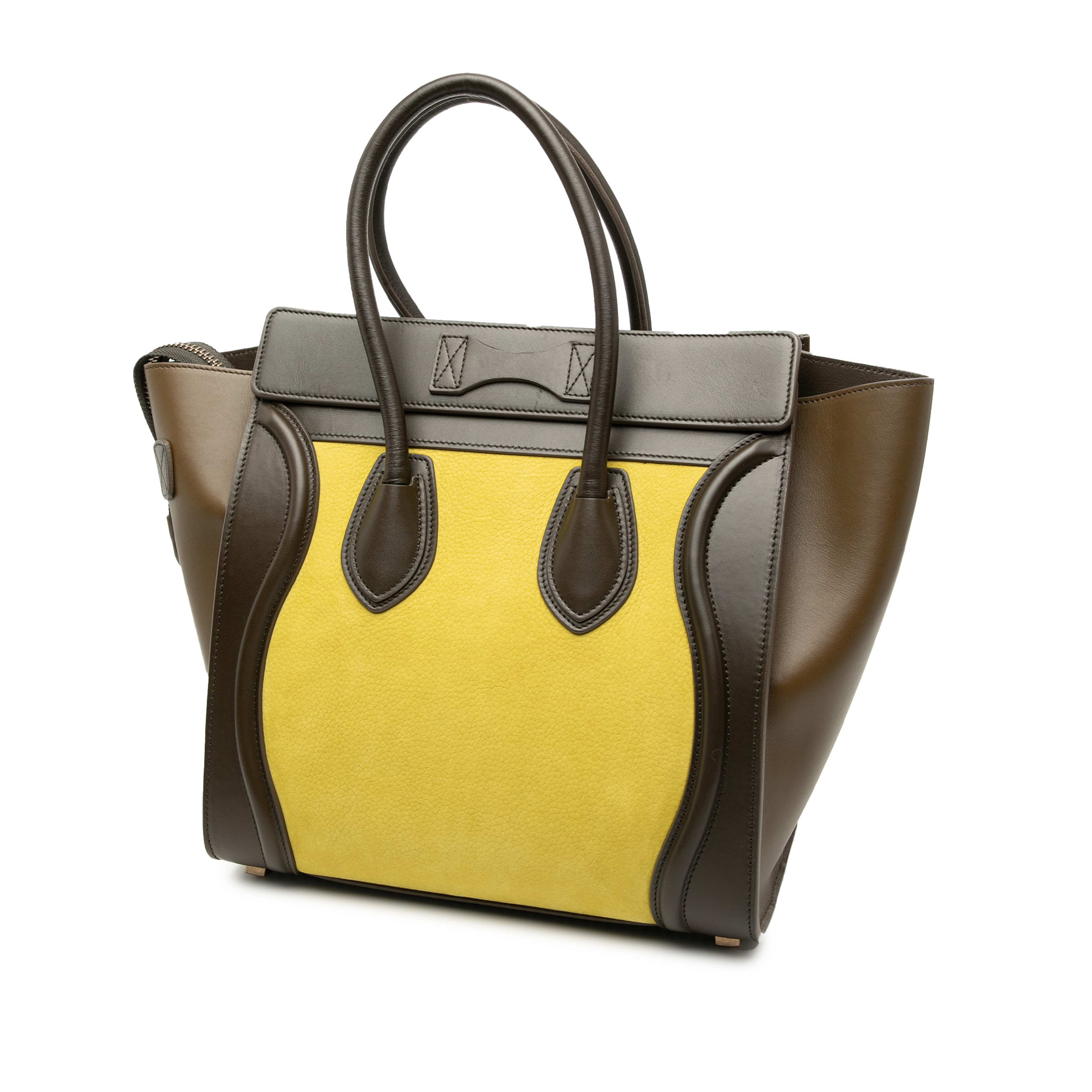 Celine Micro Tricolor Leather Luggage Tote, från Luxclusif, i färgen yellow. Klicka för att öppna bilden i stort format