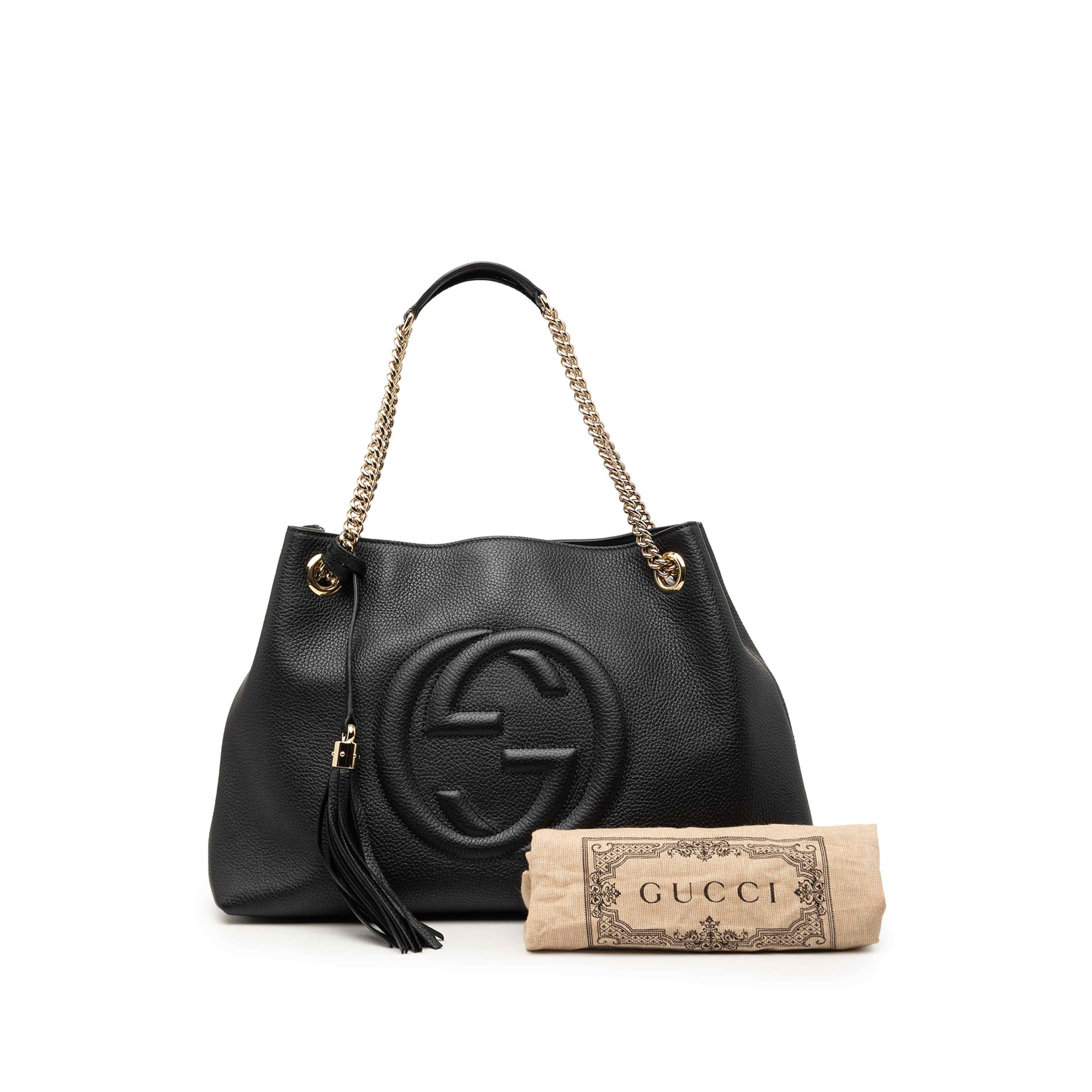 Gucci Medium Calfskin Soho Chain Tote, från Luxclusif, i färgen svart. Klicka för att öppna bilden i stort format