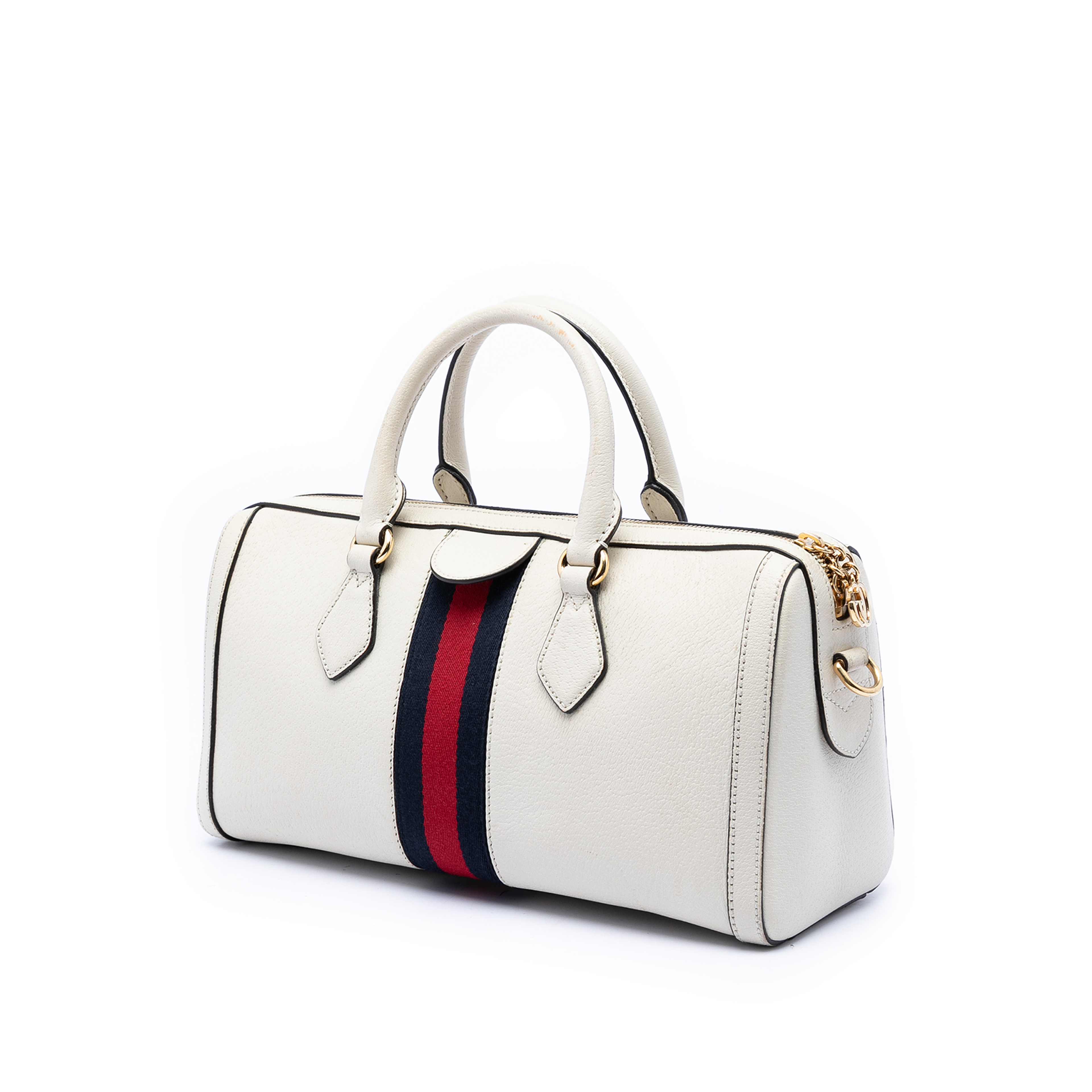 Gucci Medium Calfskin Web Ophidia Top Handle Bag, från Luxclusif, i färgen beige. Klicka för att öppna bilden i stort format