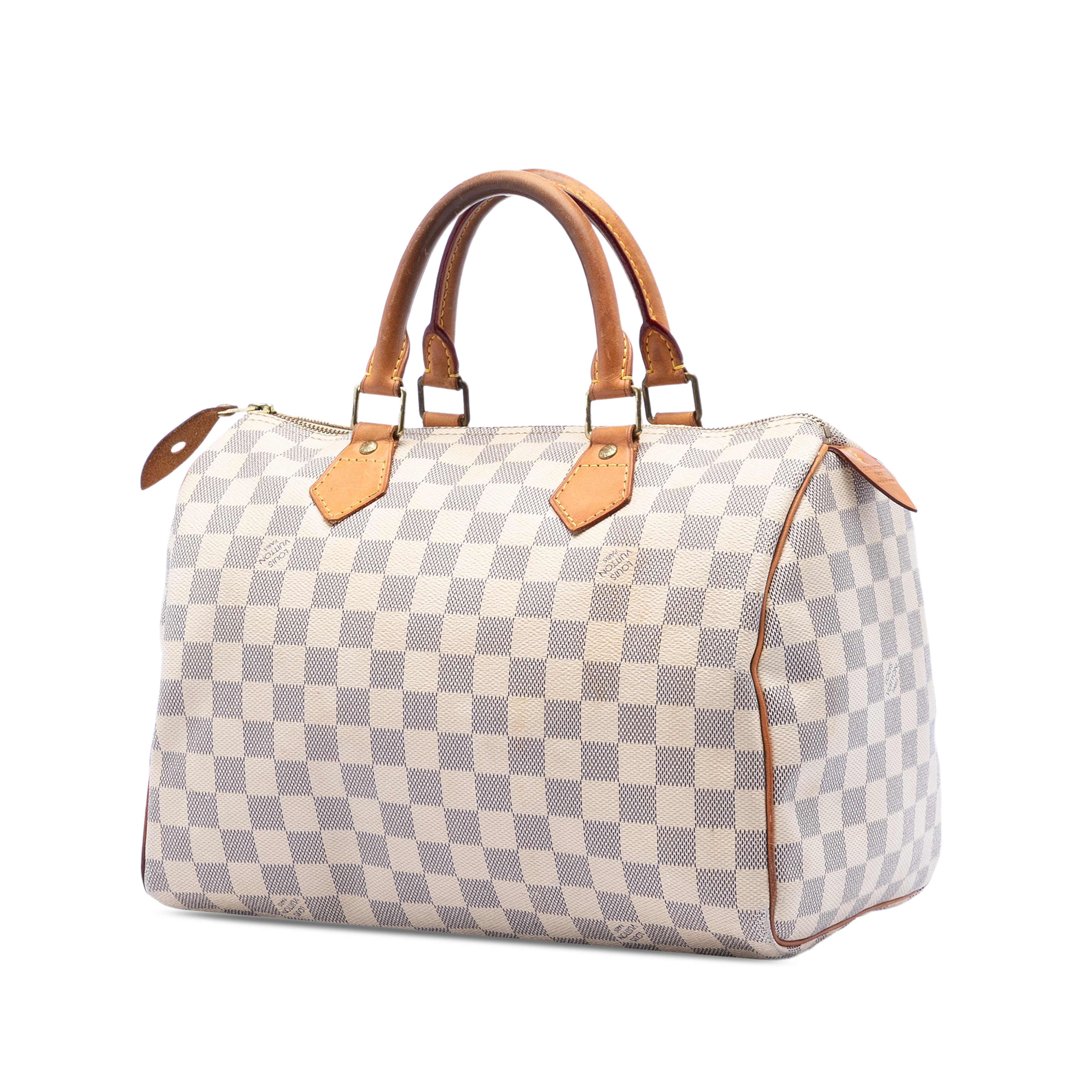 Louis Vuitton Damier Azur Speedy 30, från Luxclusif, i färgen vit. Klicka för att öppna bilden i stort format