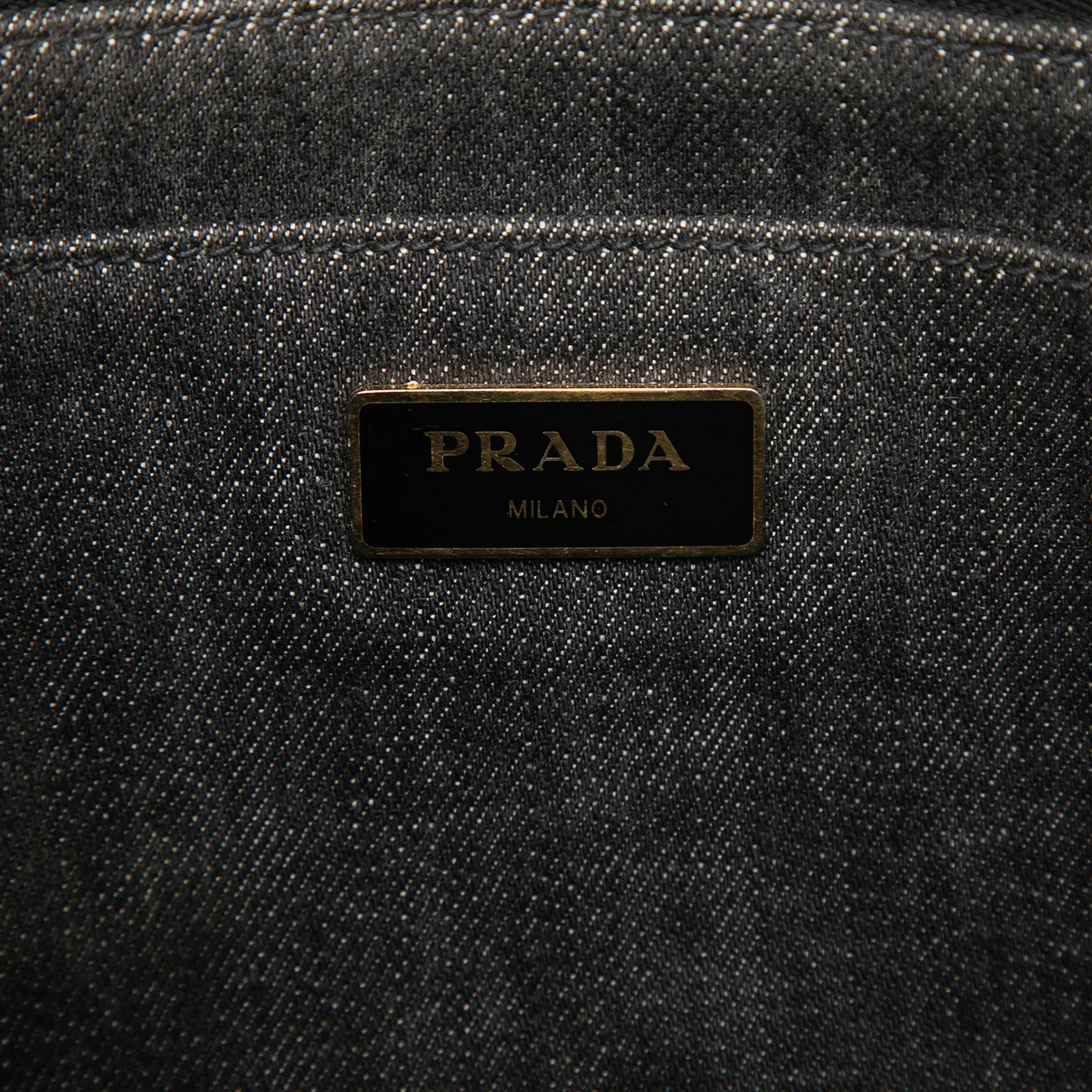 Prada Small Denim Canapa Logo Satchel, från Luxclusif, i färgen dark gray. Klicka för att öppna bilden i stort format