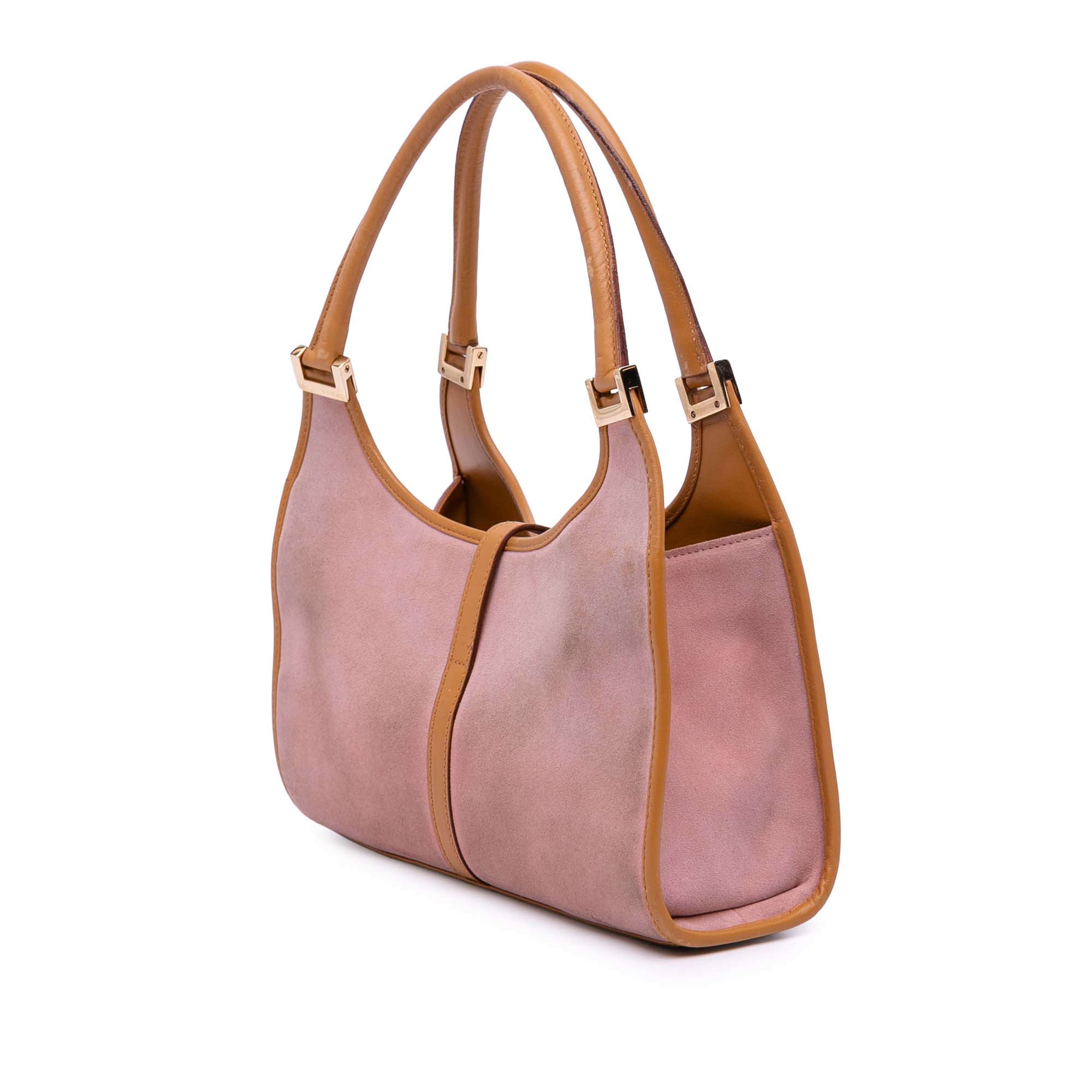 Gucci Suede Jackie Bardot Handbag, från Luxclusif, i färgen pink. Klicka för att öppna bilden i stort format