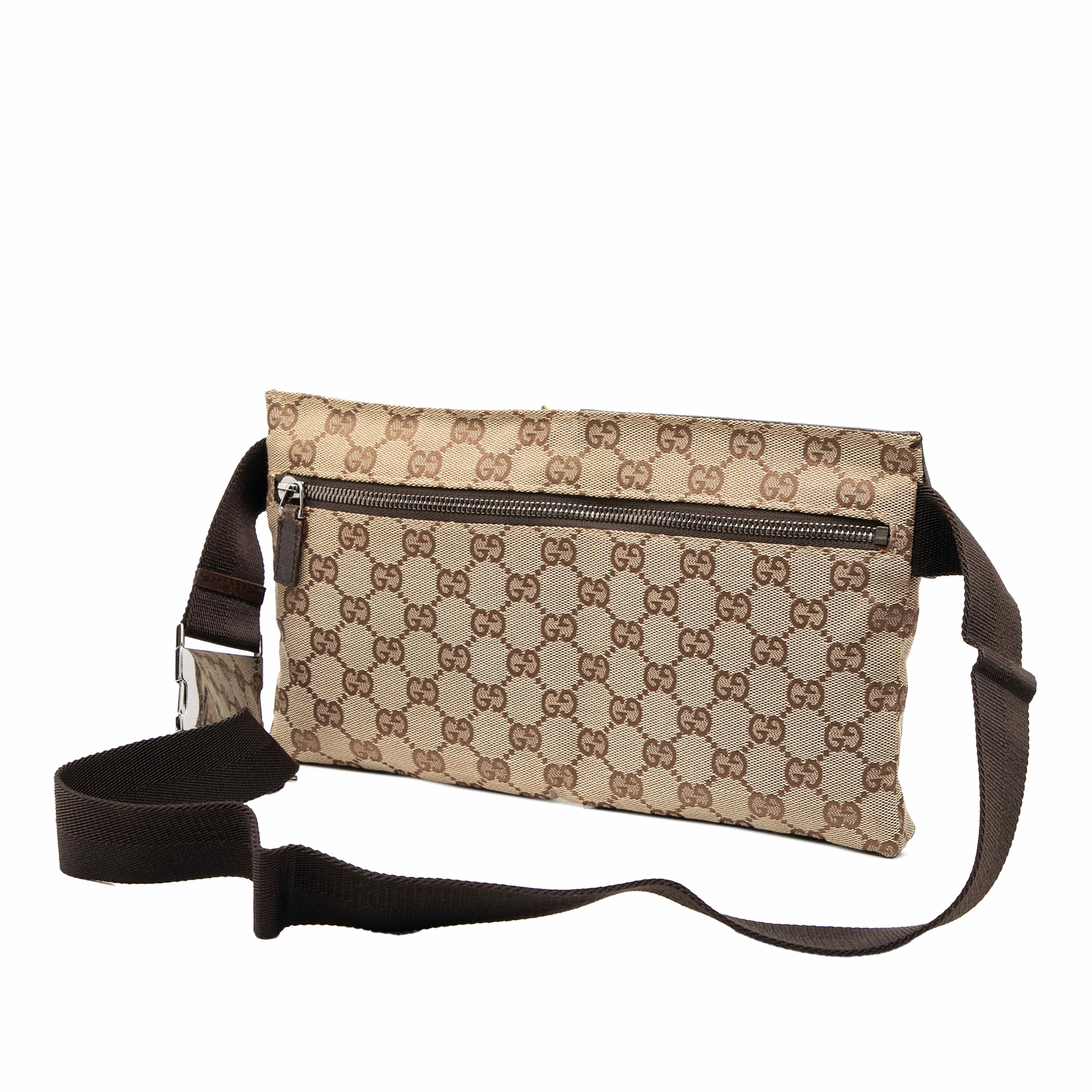 Gucci Gg Canvas Double Pocket Belt Bag, från Luxclusif, i färgen beige. Klicka för att öppna bilden i stort format
