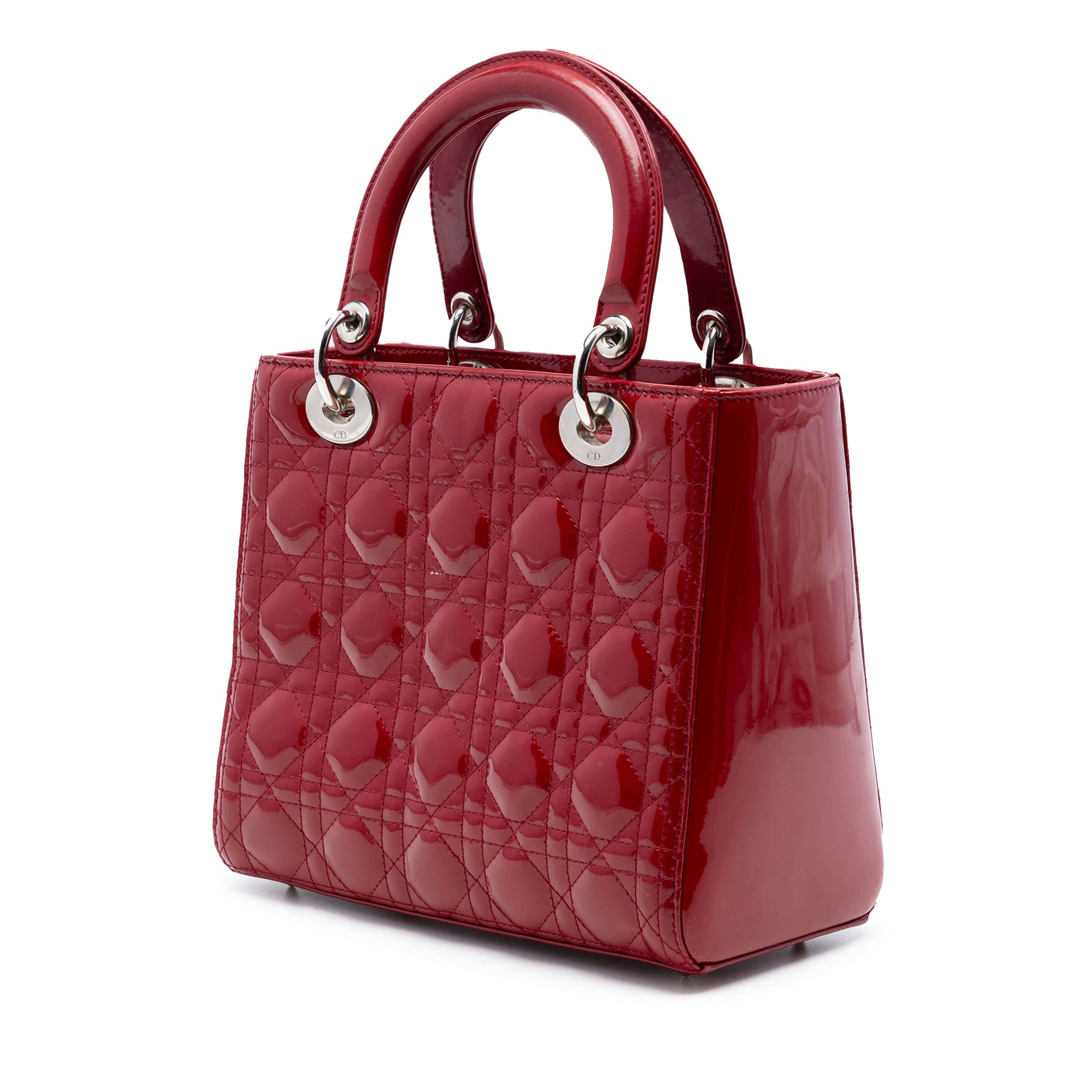 Dior Medium Patent Cannage Lady Dior, från Luxclusif, i färgen dark red. Klicka för att öppna bilden i stort format