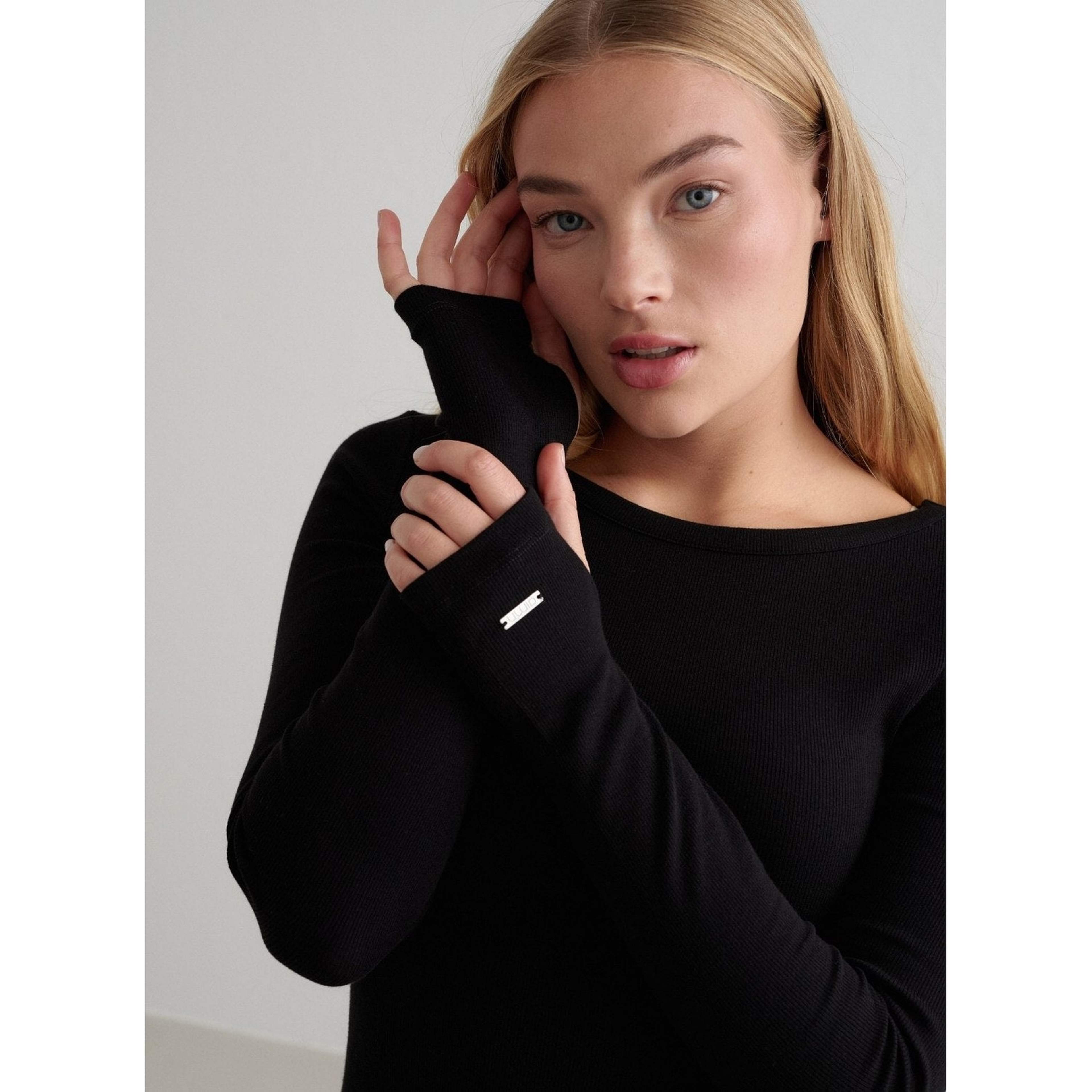 Black Ease Ribbed Long Sleeve Dress