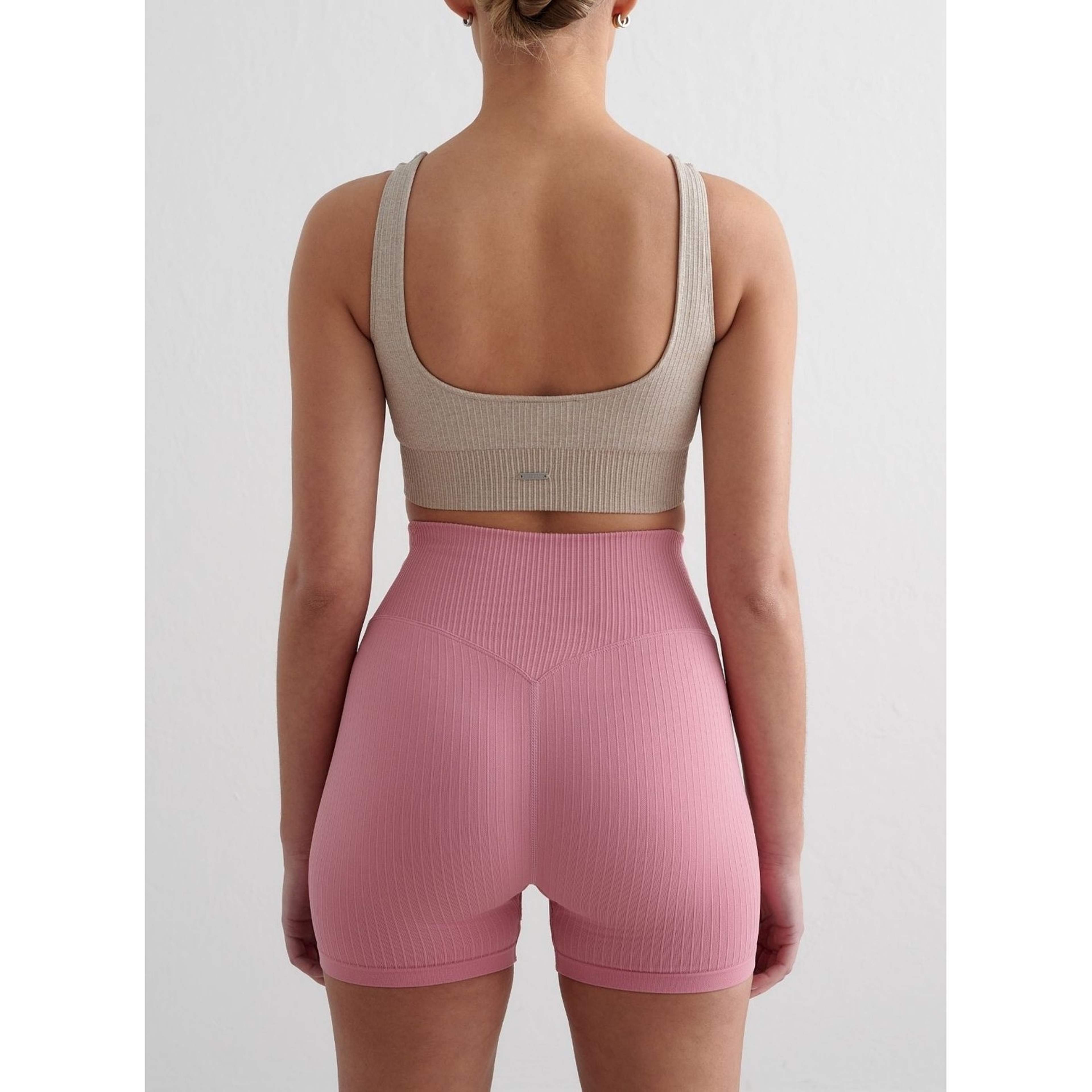 Desert Rose Ribbed Seamless Midi Biker Shorts