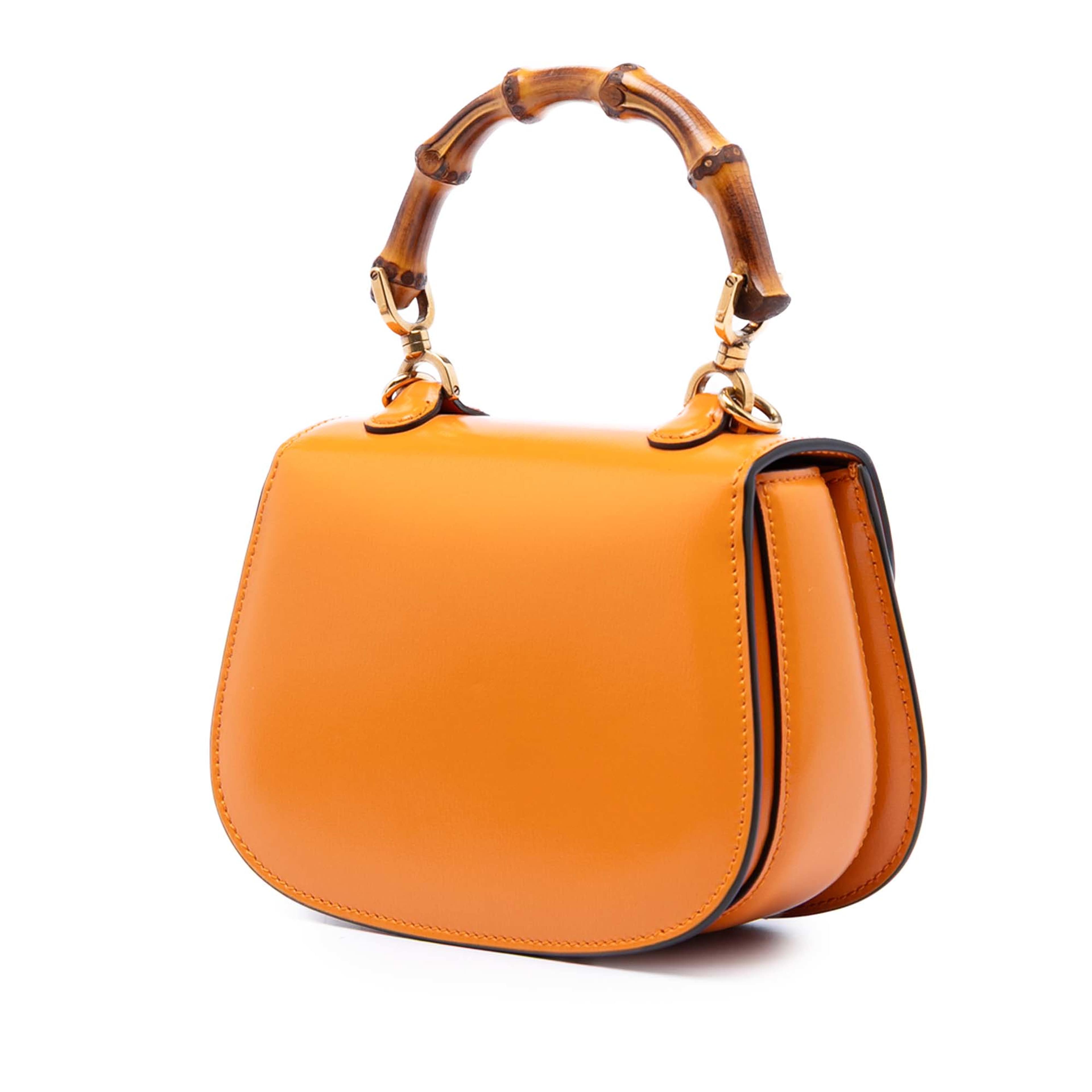 Gucci Mini Calfskin Web 1947 Bamboo Top Handle Bag, från Luxclusif, i färgen orange. Klicka för att öppna bilden i stort format