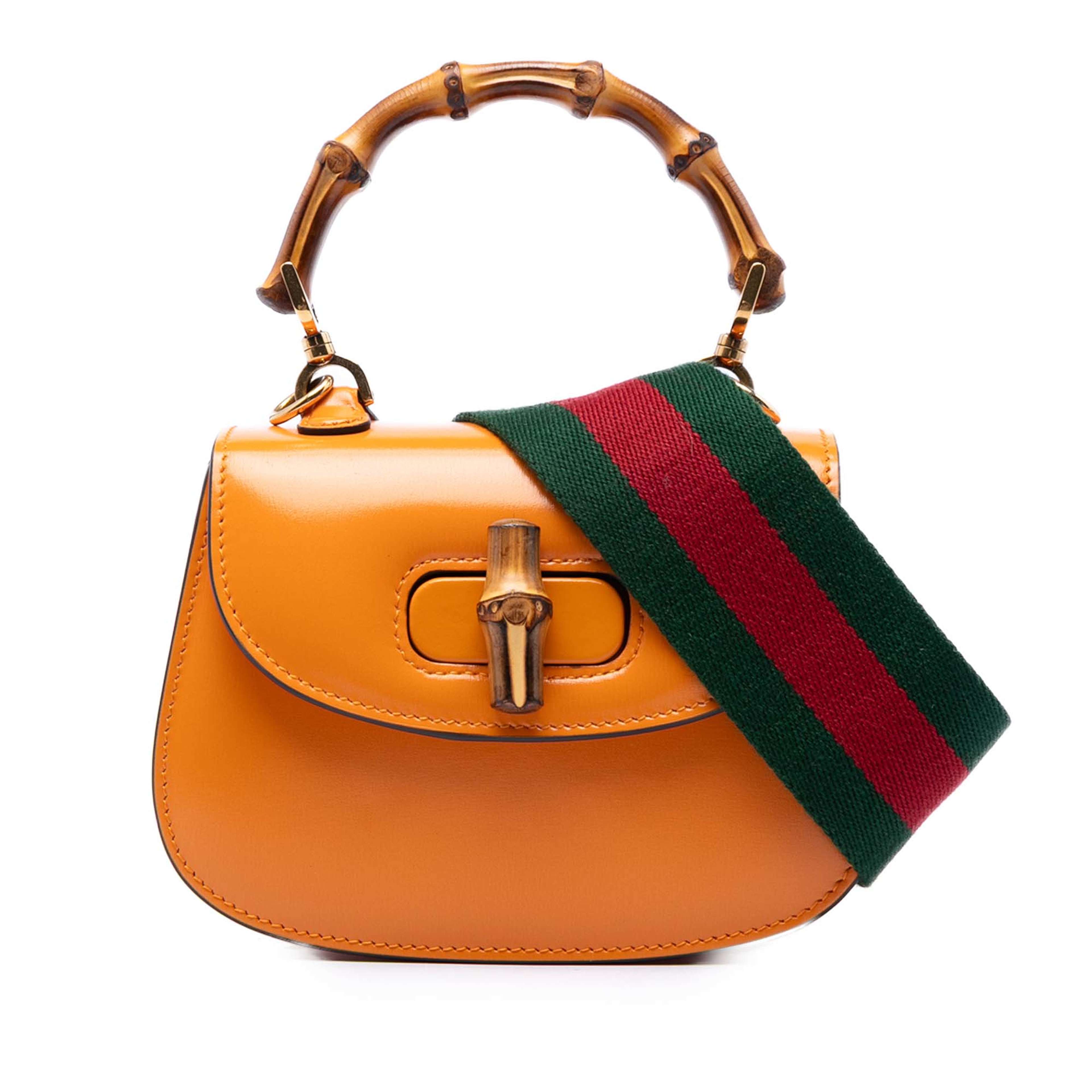 Gucci Mini Calfskin Web 1947 Bamboo Top Handle Bag, från Luxclusif, i färgen orange. Klicka för att öppna bilden i stort format