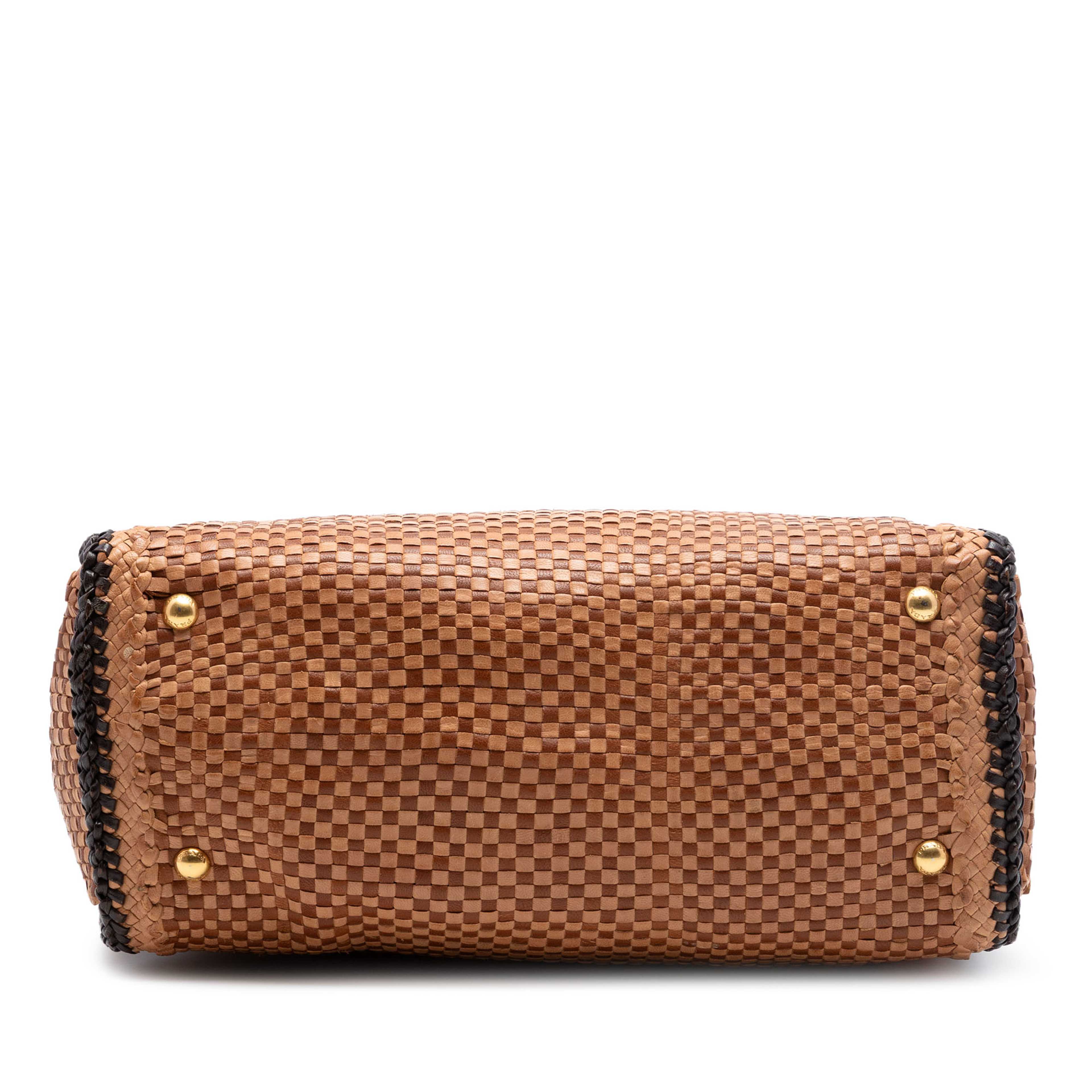 Prada Woven Goatskin Madras Tote, från Luxclusif, i färgen brun. Klicka för att öppna bilden i stort format