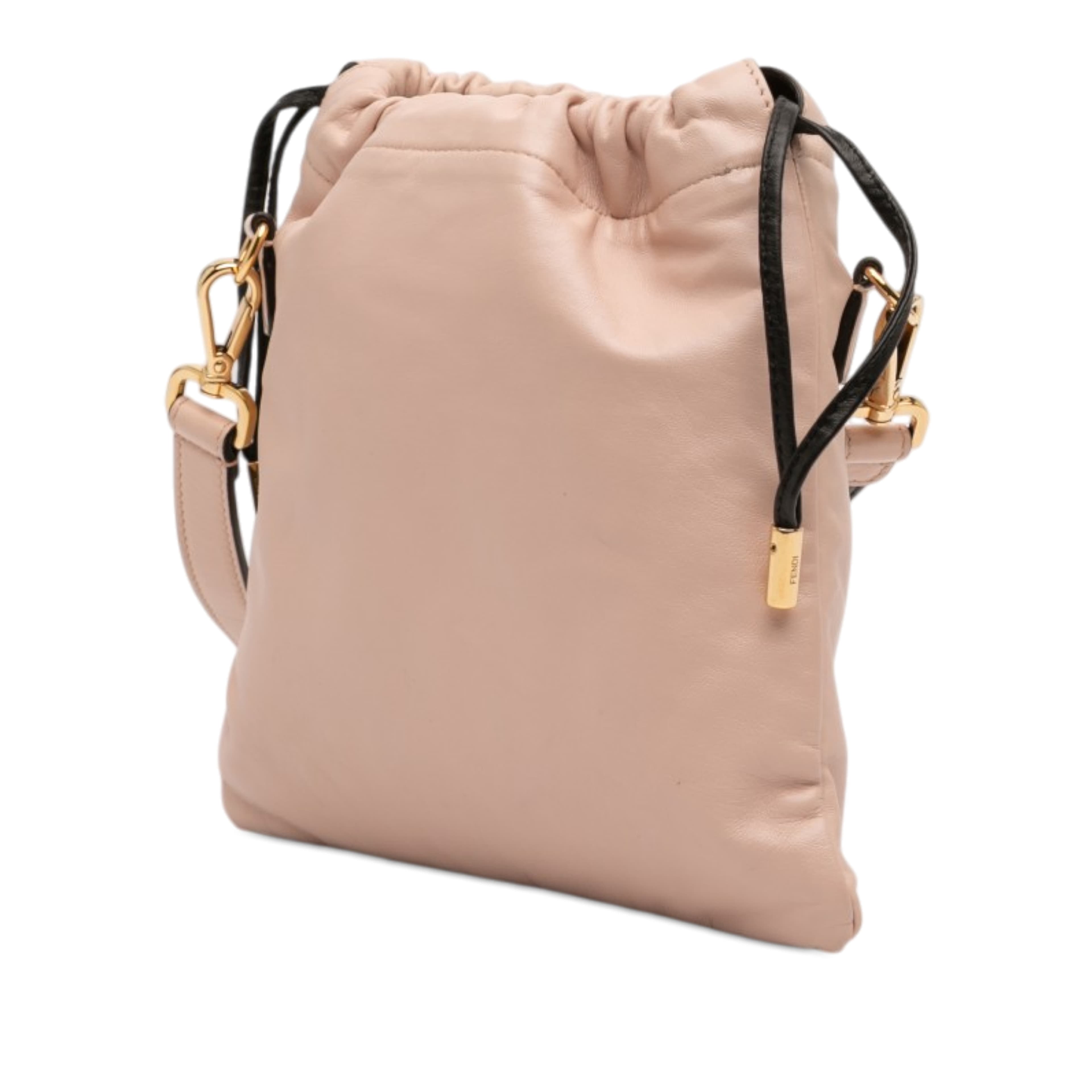 Fendi Small Calfskin Roma Drawstring Crossbody, från Luxclusif, i färgen rosa. Klicka för att öppna bilden i stort format