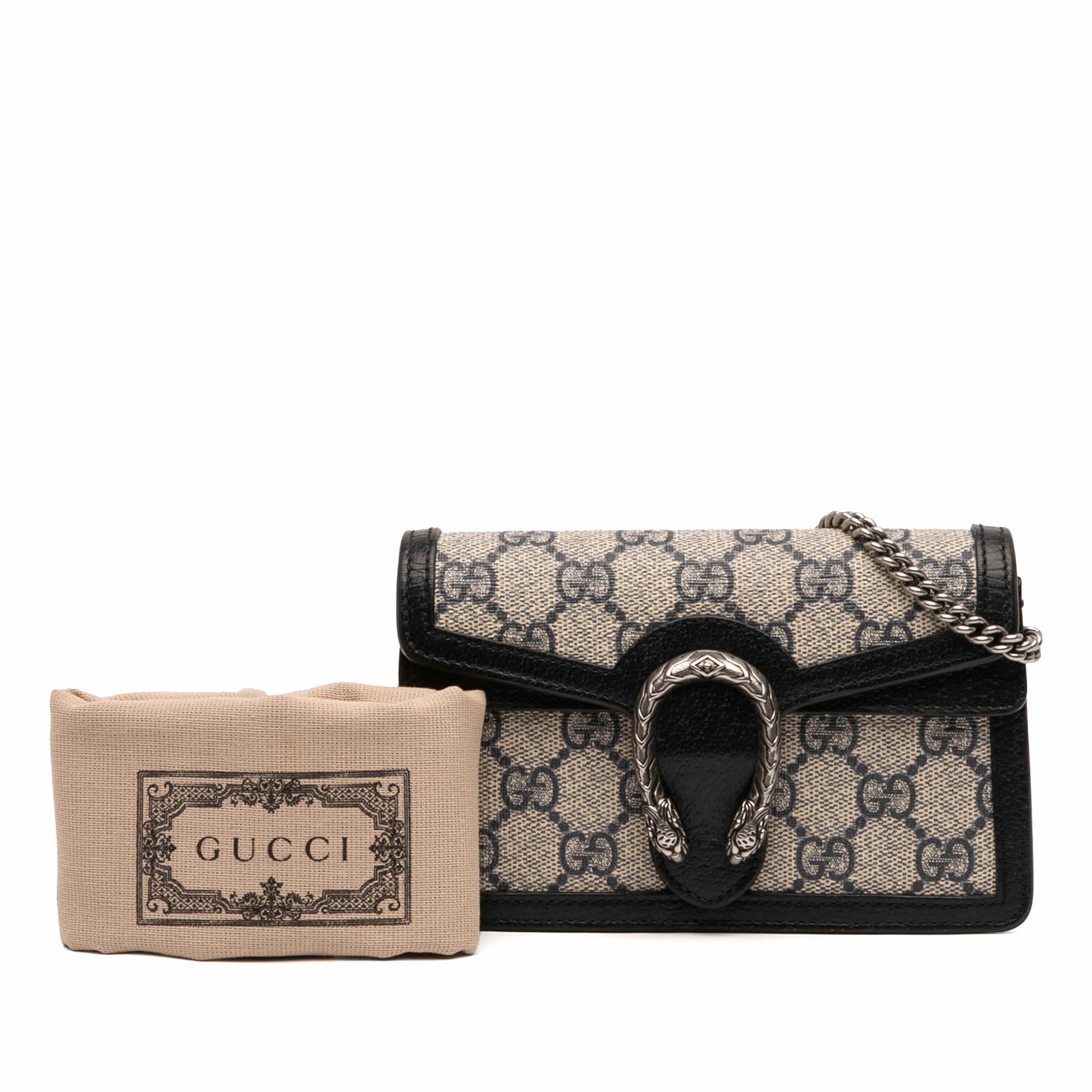 Gucci Mini Gg Supreme Dionysus Crossbody, från Luxclusif, i färgen svart. Klicka för att öppna bilden i stort format