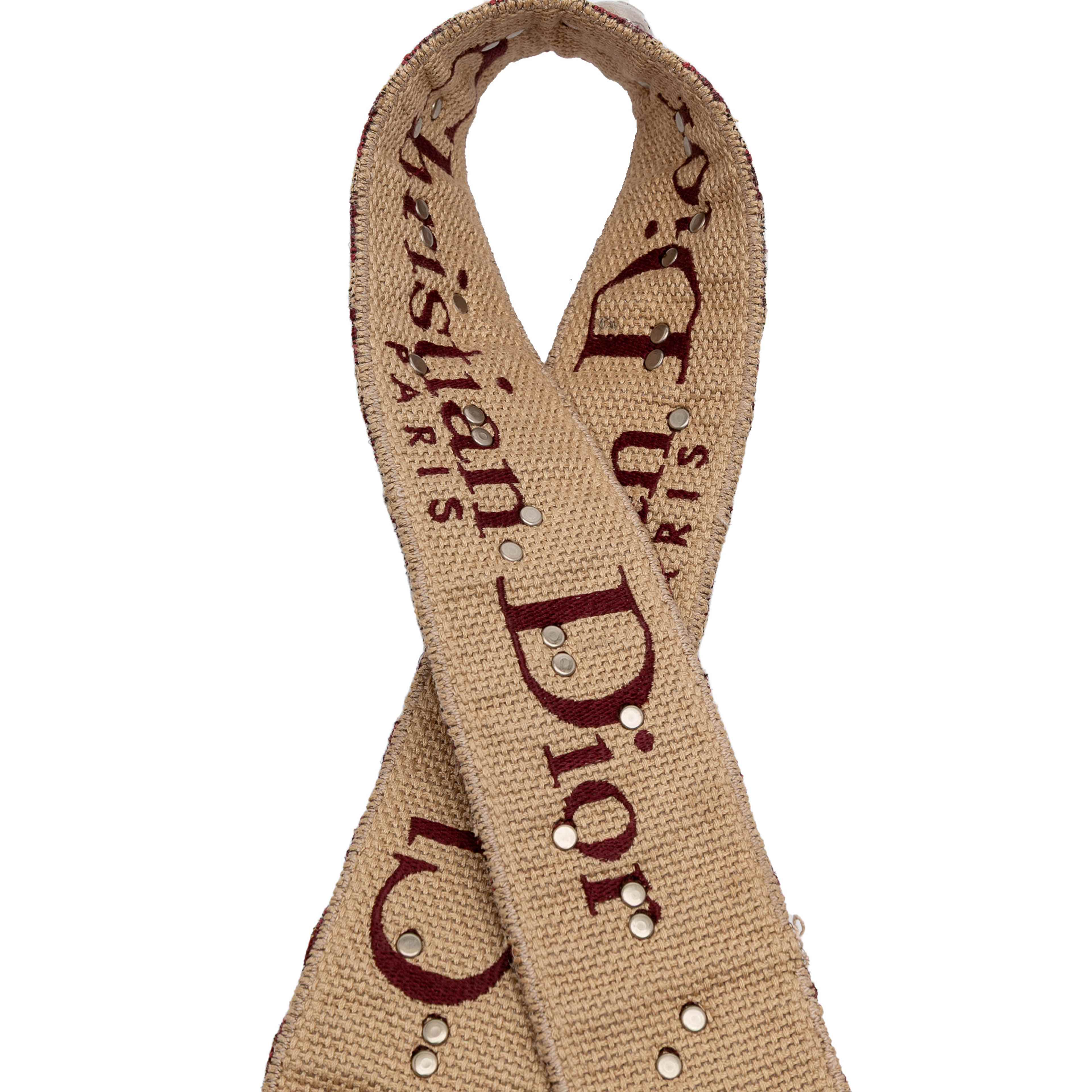 Dior Studded Oblique Canvas Bag Strap, från Luxclusif, i färgen dark red. Klicka för att öppna bilden i stort format