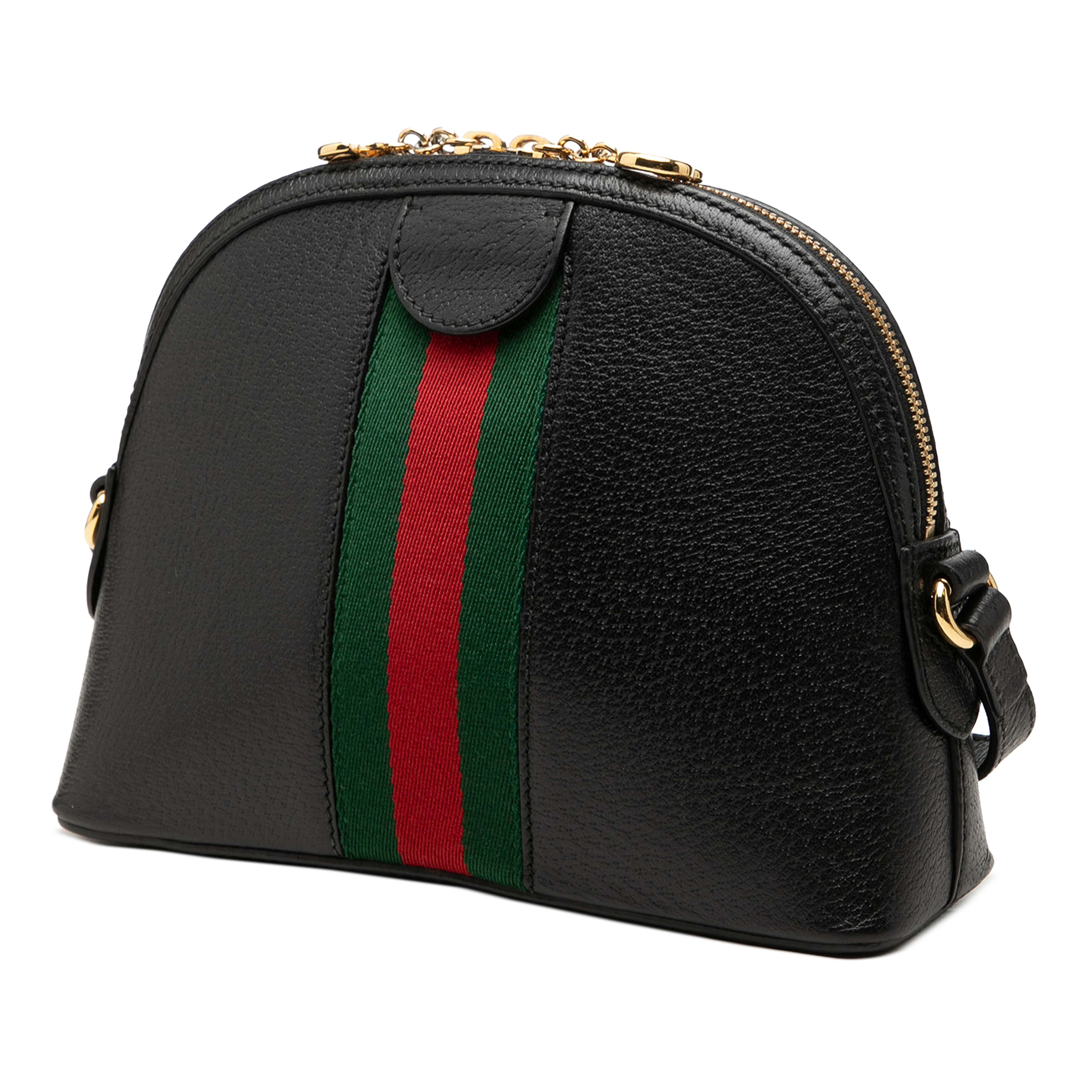 Gucci Small Calfskin Web Ophidia Dome Crossbody, från Luxclusif, i färgen svart. Klicka för att öppna bilden i stort format