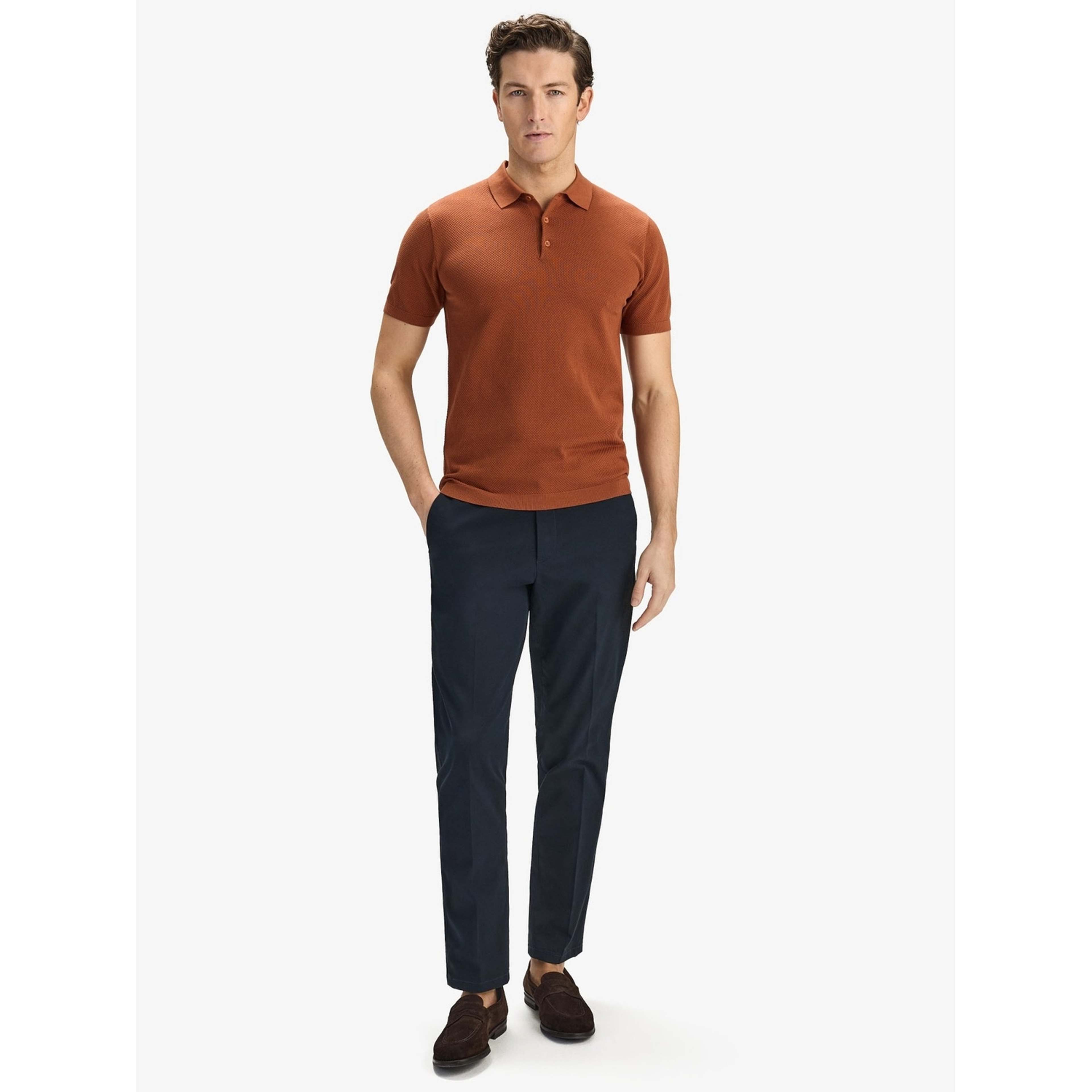 Cotton Texture Knitted Ss Polo Sweater (vincent), från John Henric, i färgen terracotta. Klicka för att öppna bilden i stort format