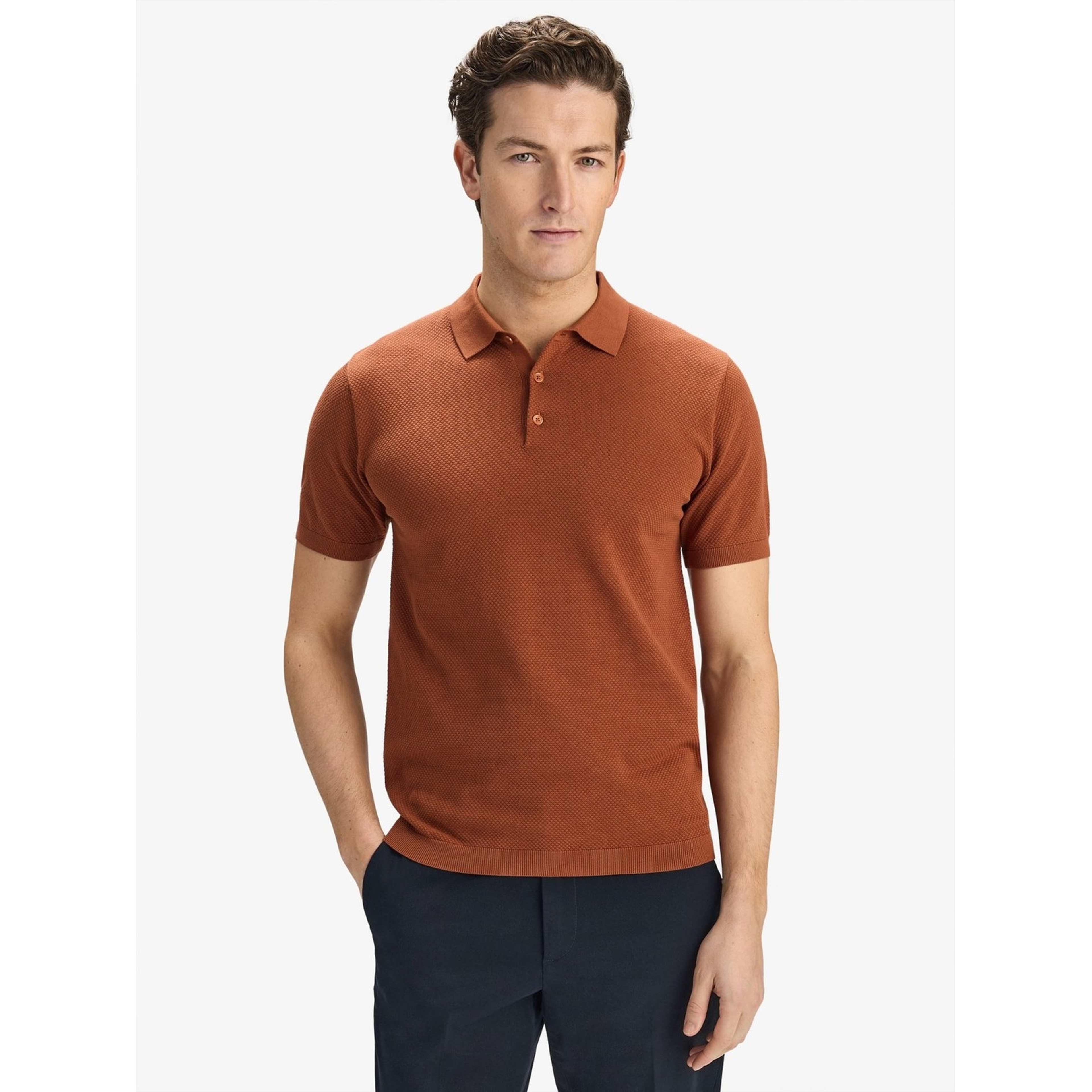 Cotton Texture Knitted Ss Polo Sweater (vincent), från John Henric, i färgen terracotta. Klicka för att öppna bilden i stort format