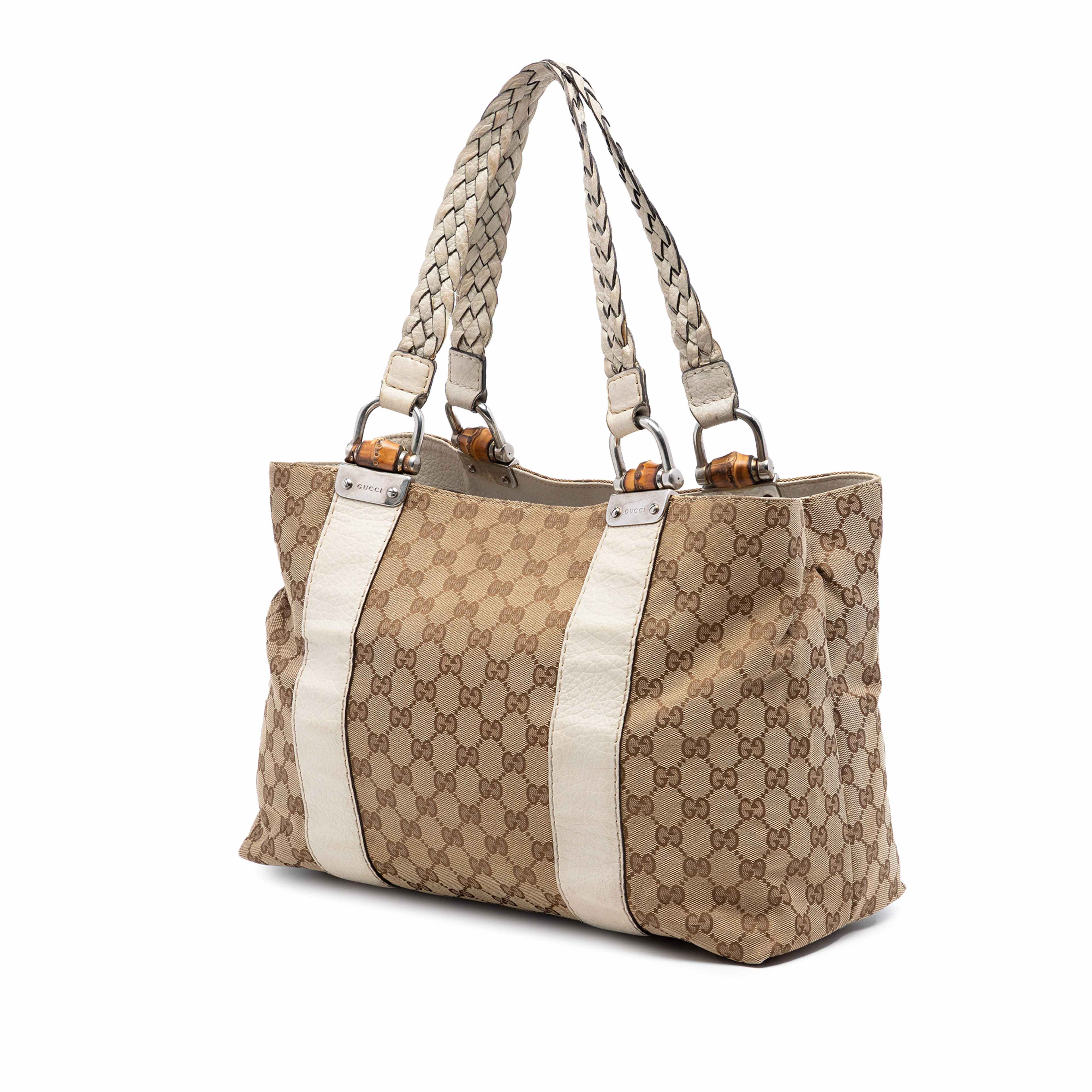 Gucci Medium Gg Canvas Bamboo Libeccio Tote, från Luxclusif, i färgen beige. Klicka för att öppna bilden i stort format