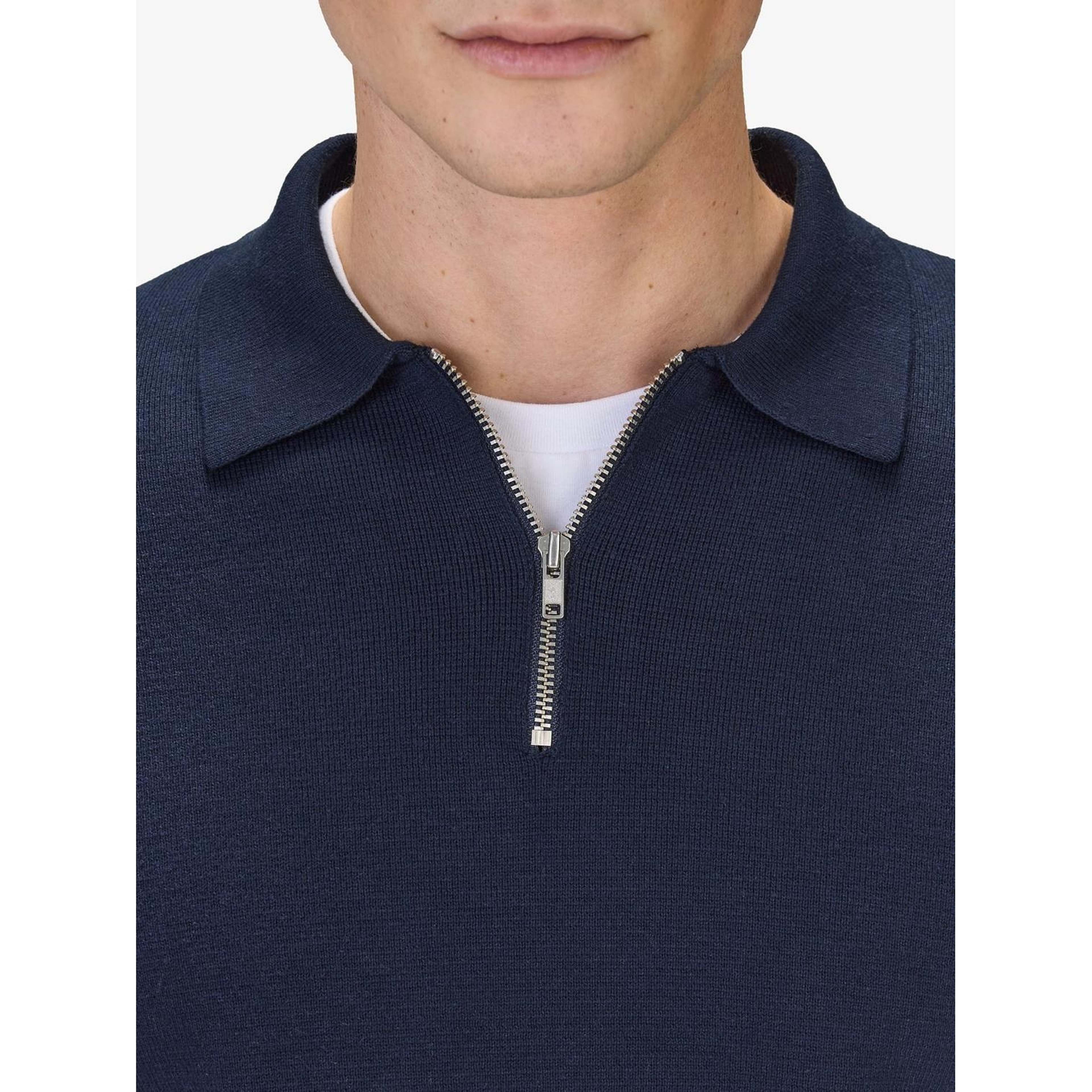 Cotton Plain Knitted Ls Half Zip (ilario), från John Henric, i färgen navy blue. Klicka för att öppna bilden i stort format