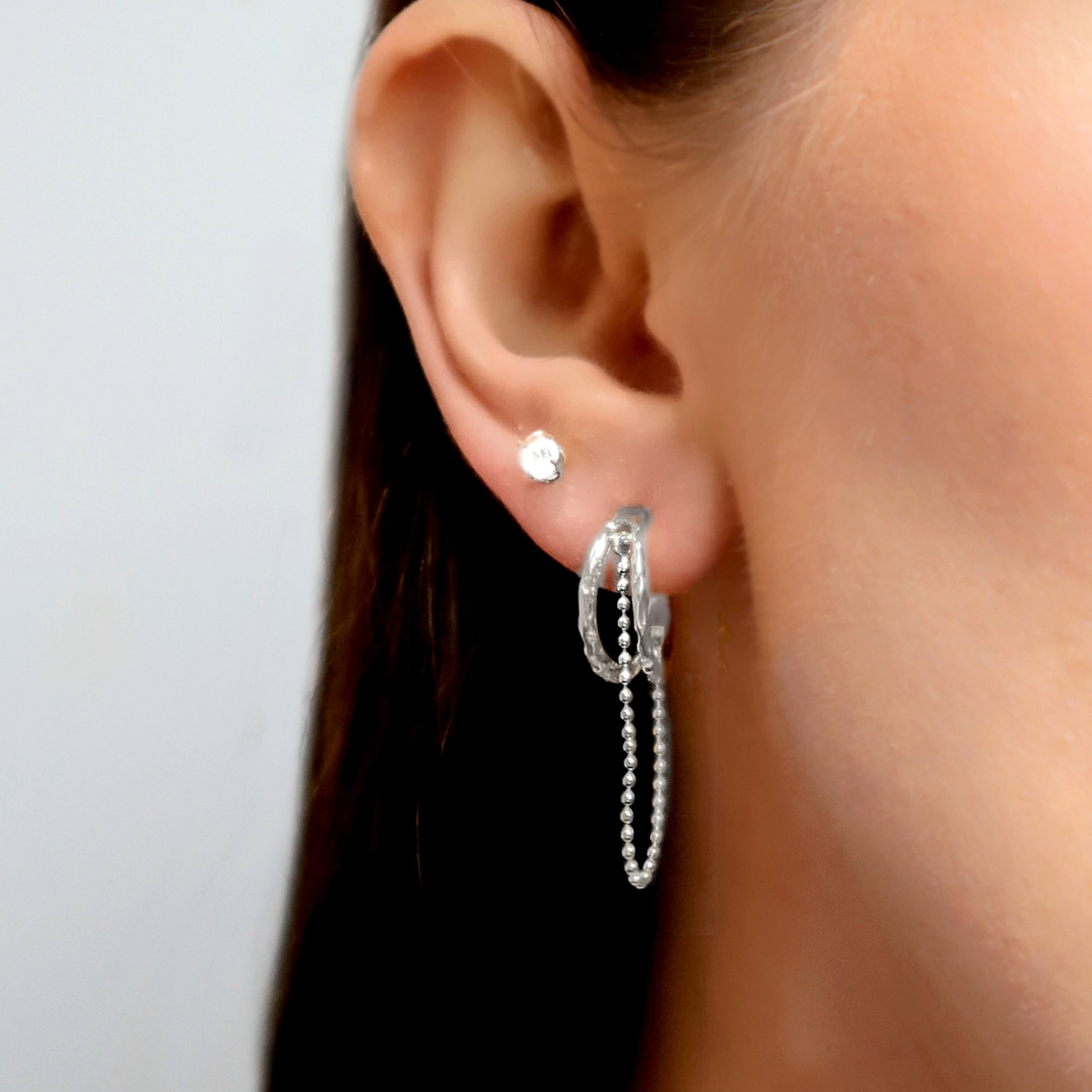 Double Hoop With Chain Earrings