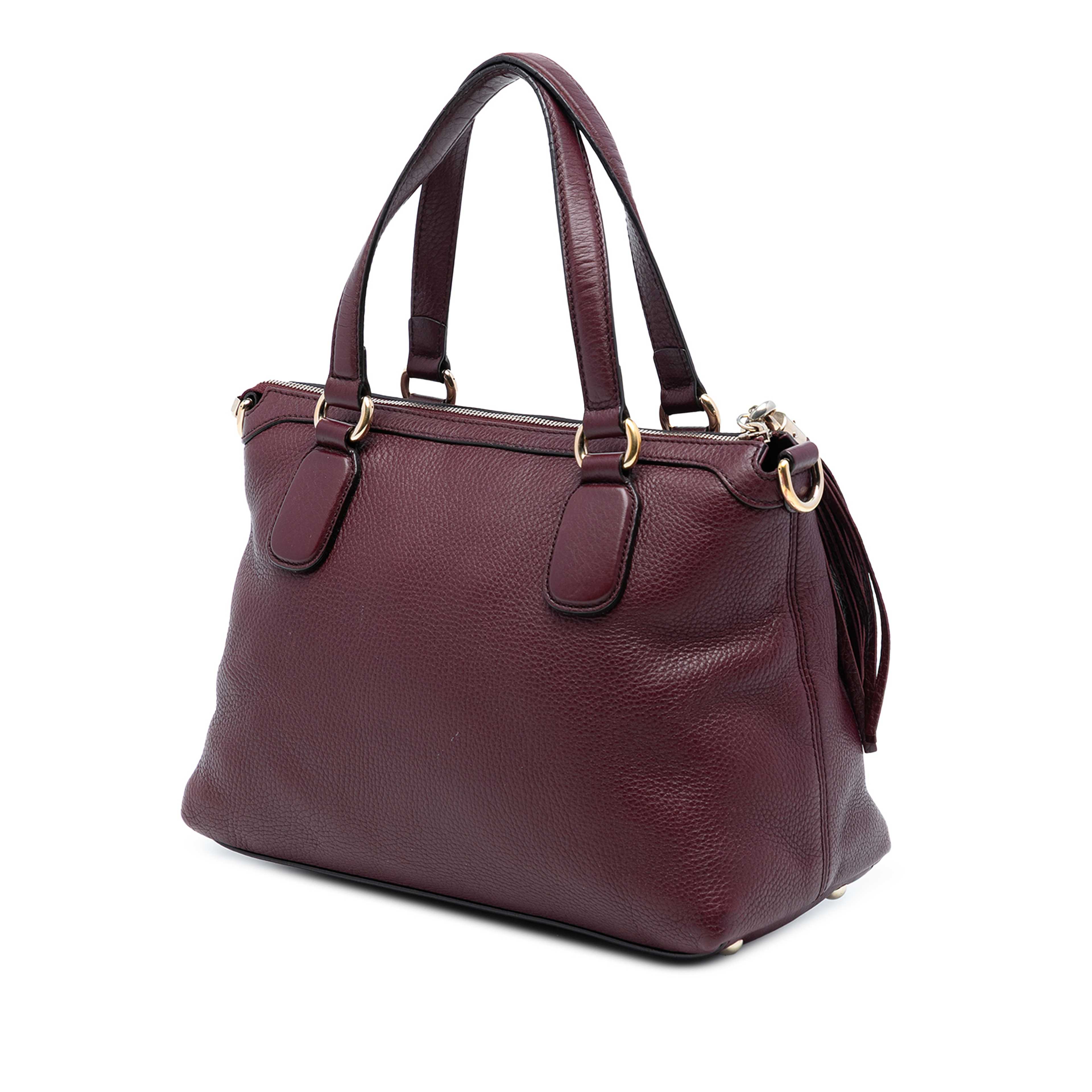 Gucci Small Leather Soho Working Satchel, från Luxclusif, i färgen burgundy. Klicka för att öppna bilden i stort format