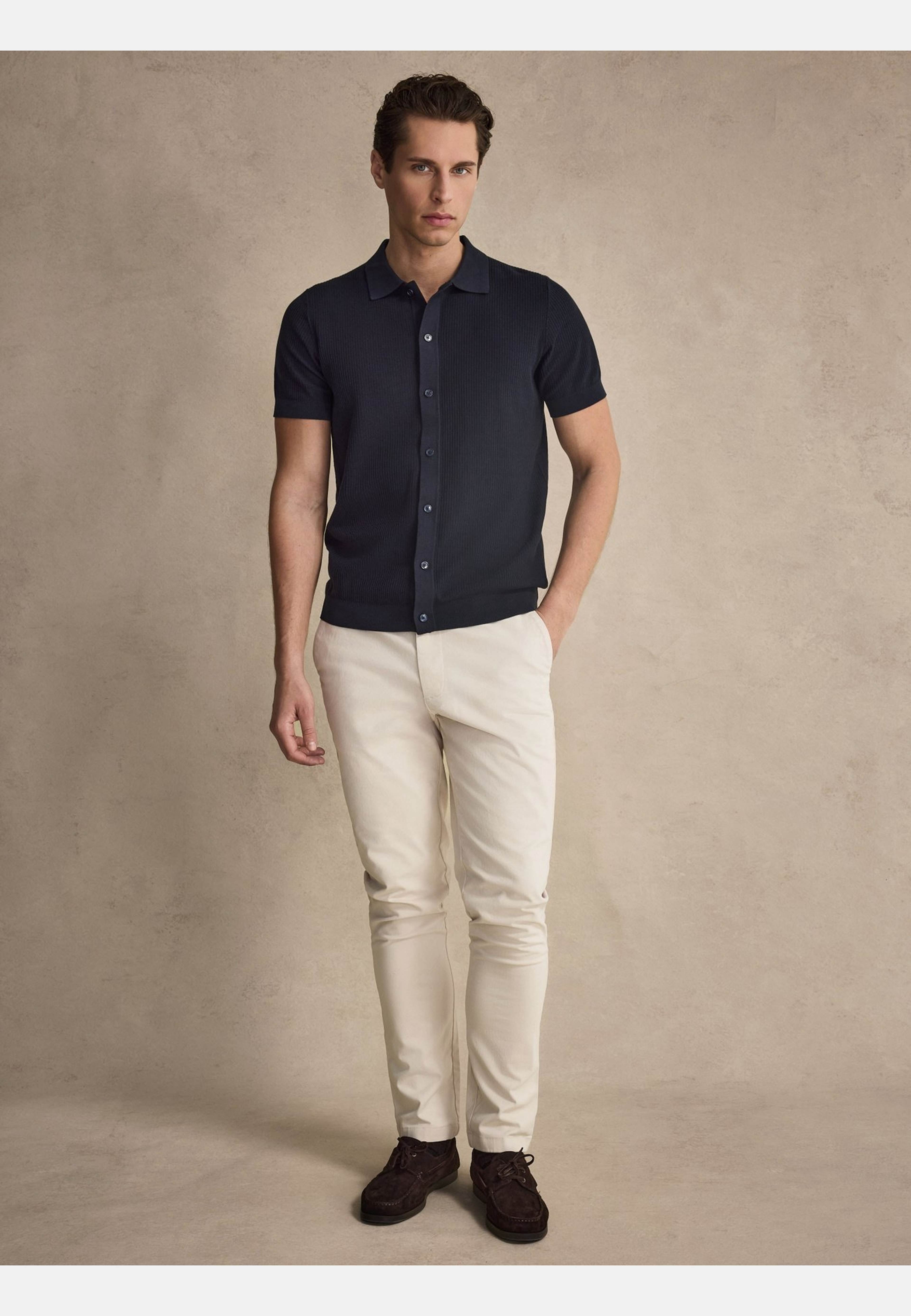 Cotton Knitted S/s Shirt (dave), från John Henric, i färgen navy blue. Klicka för att öppna bilden i stort format