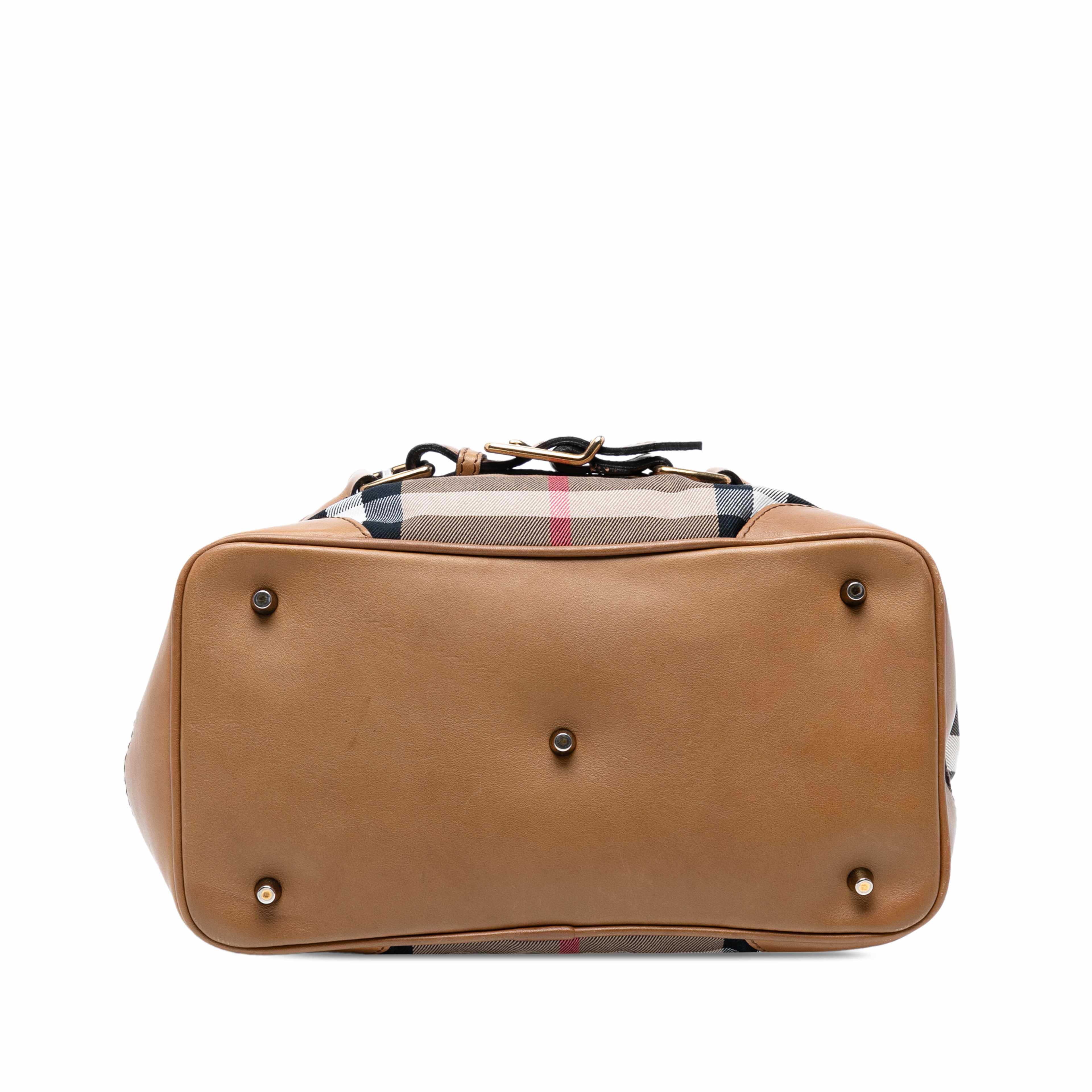 Burberry House Check Canvas Brecon Satchel, från Luxclusif, i färgen light brown. Klicka för att öppna bilden i stort format