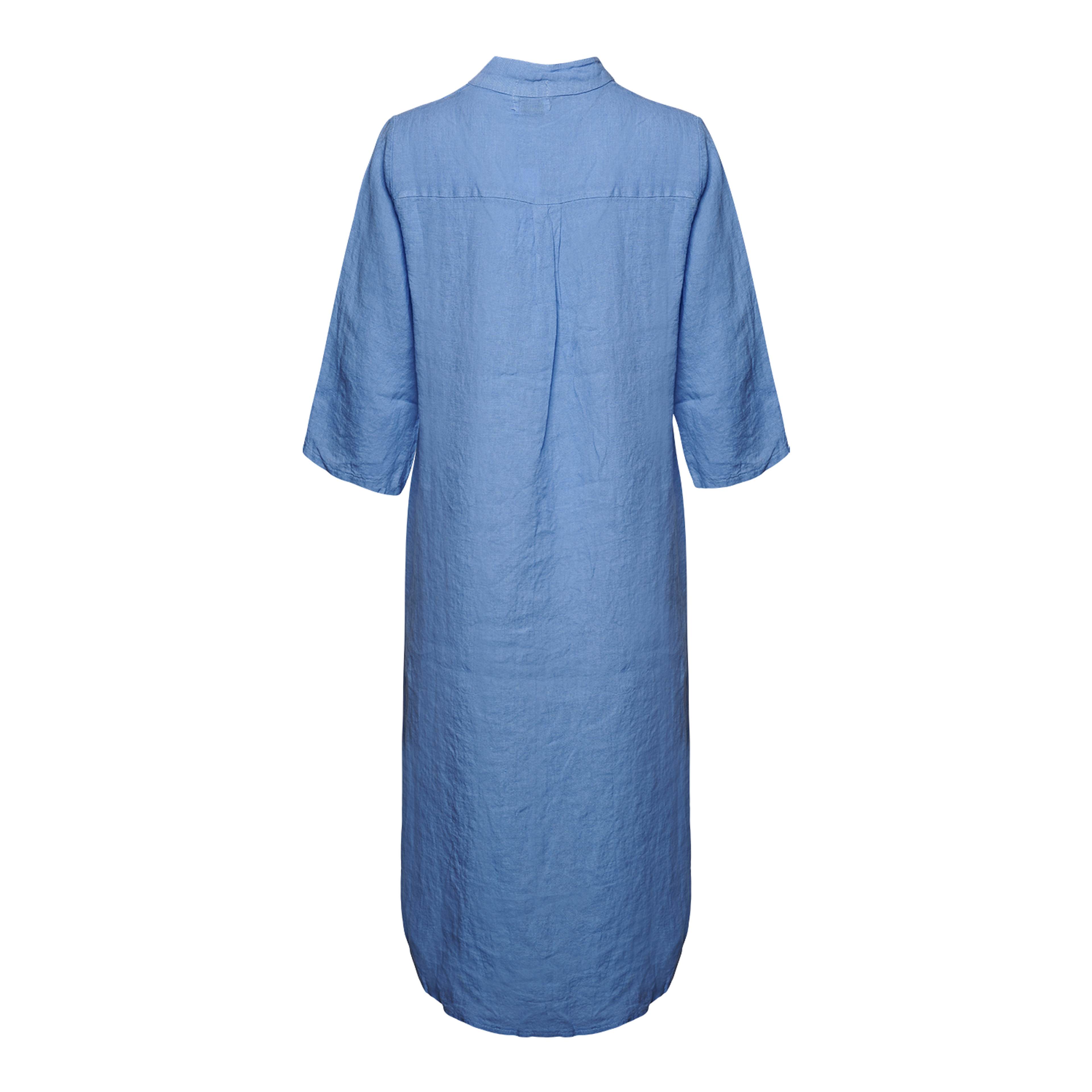 18970r, Long Shirt Dress Ruffle, Linen - Little Boy Blue