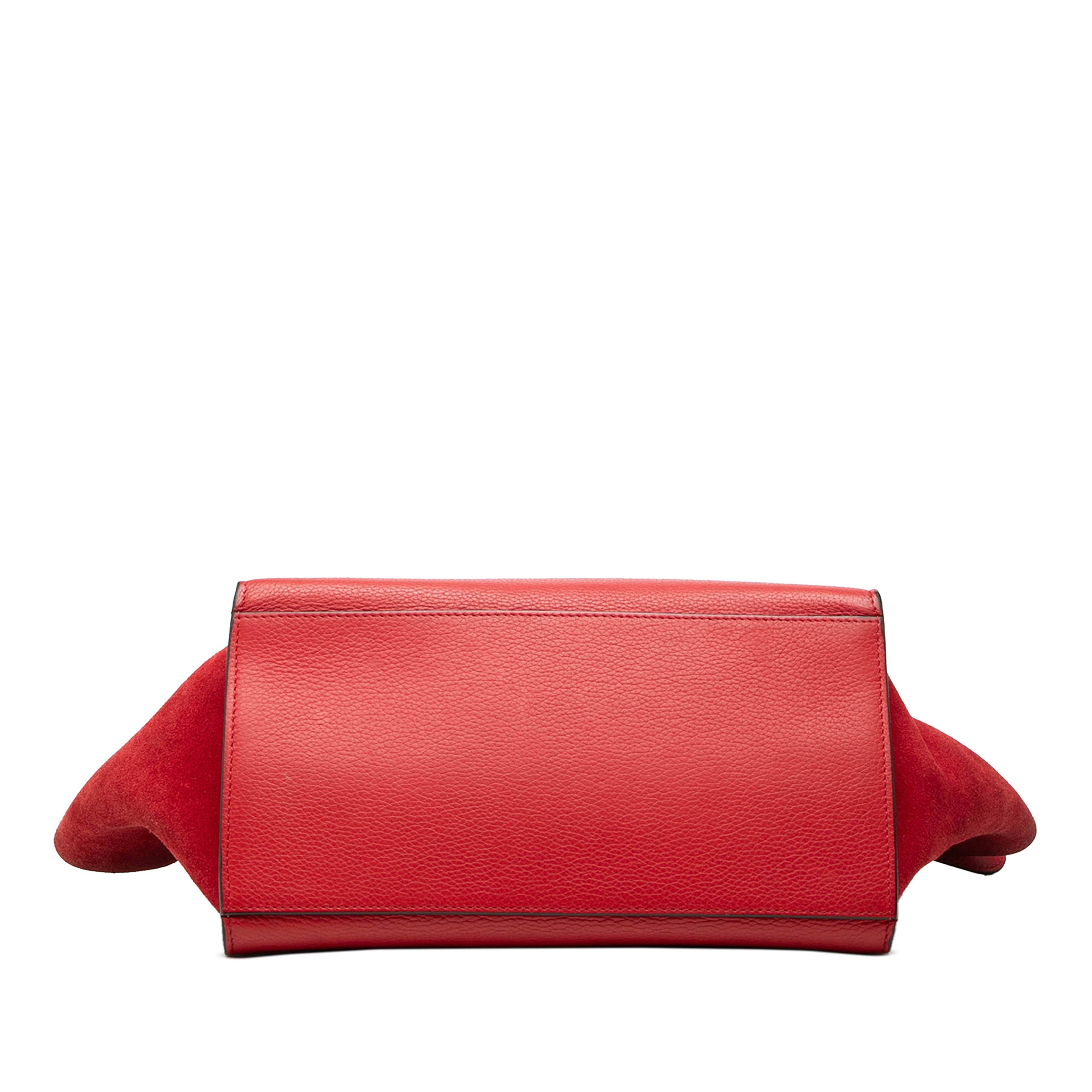 Celine Small Drummed Calfskin And Suede Trapeze Satchel, från Luxclusif, i färgen red. Klicka för att öppna bilden i stort format