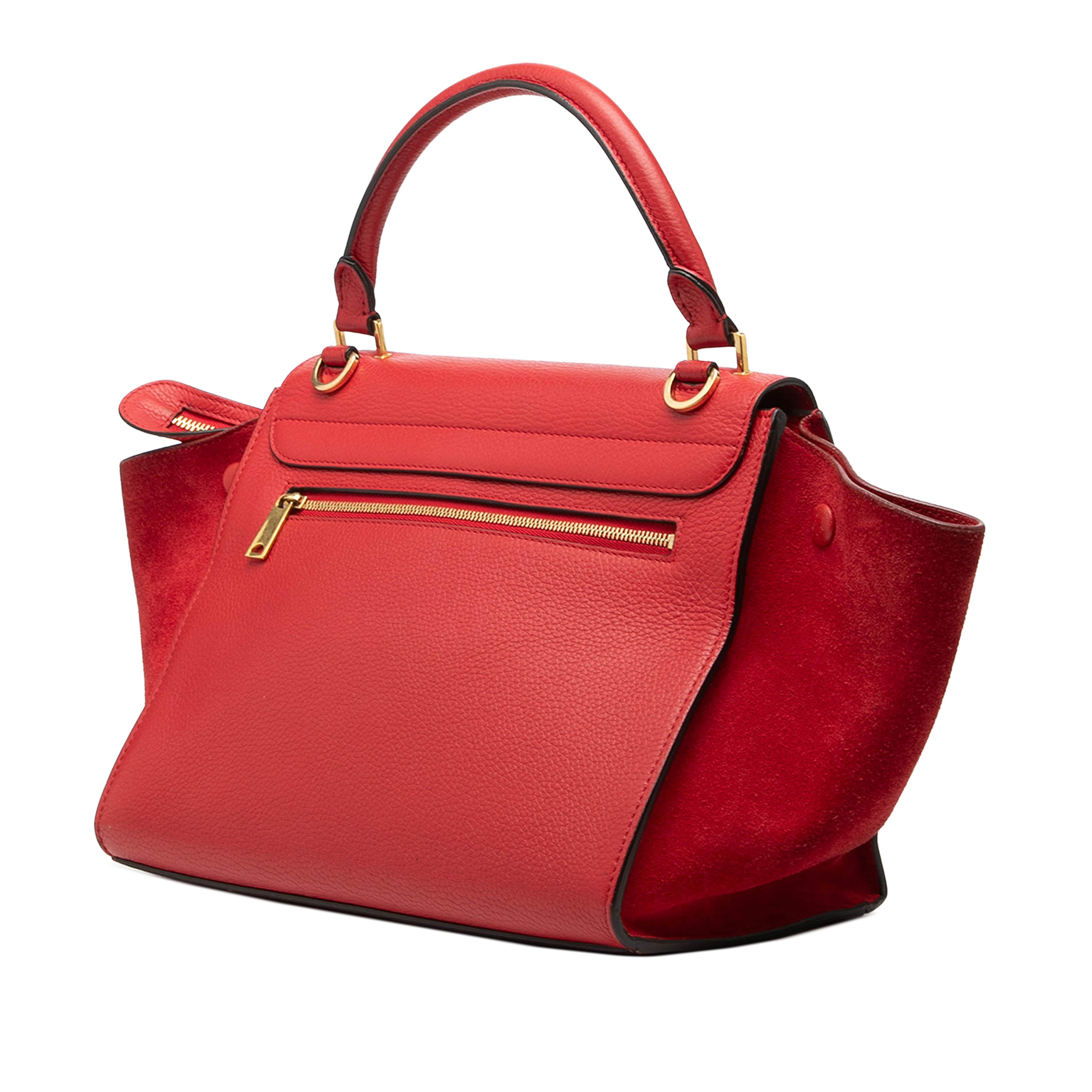 Celine Small Drummed Calfskin And Suede Trapeze Satchel, från Luxclusif, i färgen red. Klicka för att öppna bilden i stort format