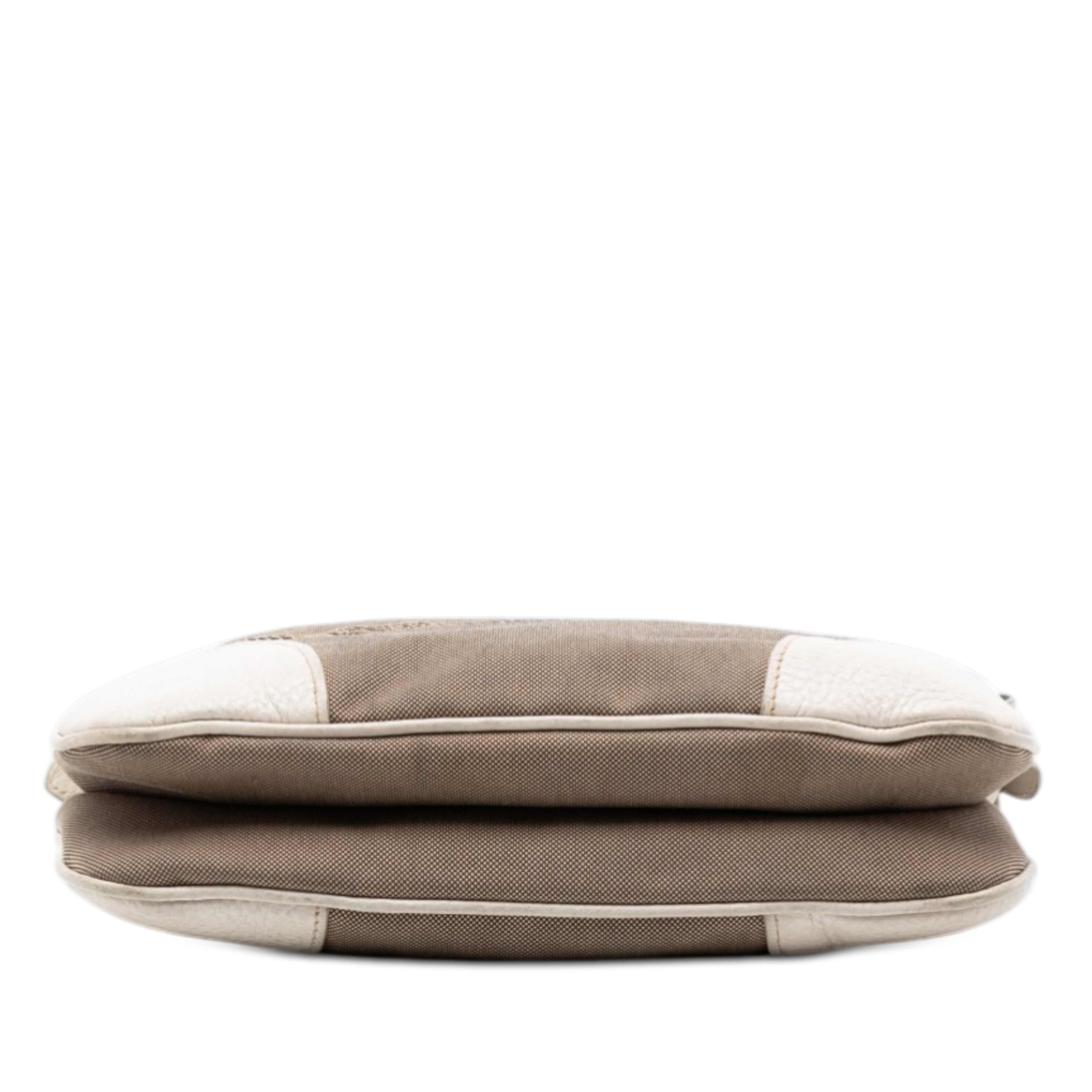 Prada Canvas Canapa Logo Crossbody, från Luxclusif, i färgen light brown. Klicka för att öppna bilden i stort format