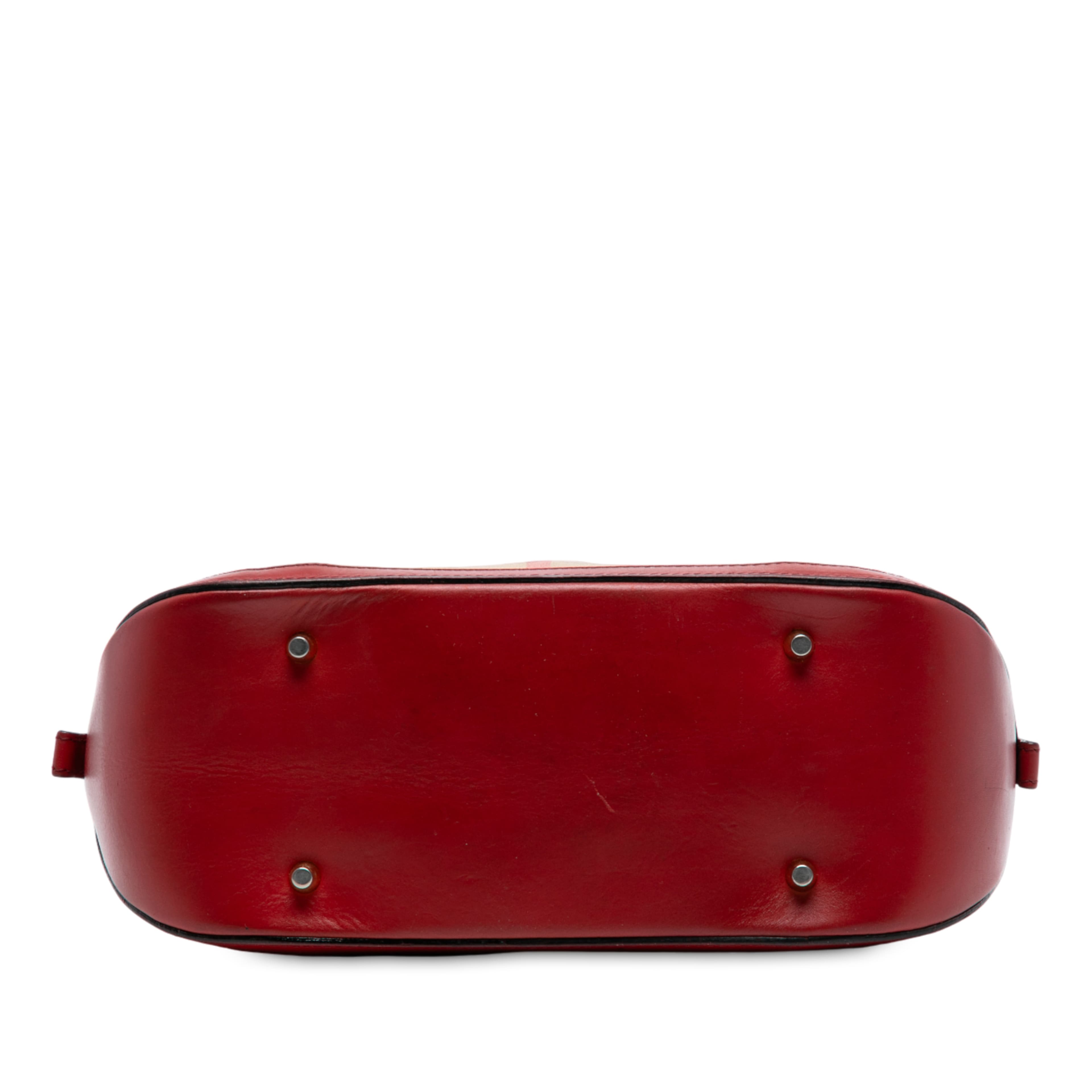 Burberry Small Leather Trimmed House Check Canvas Bridle Orchard Satchel, från Luxclusif, i färgen light brown. Klicka för att öppna bilden i stort format