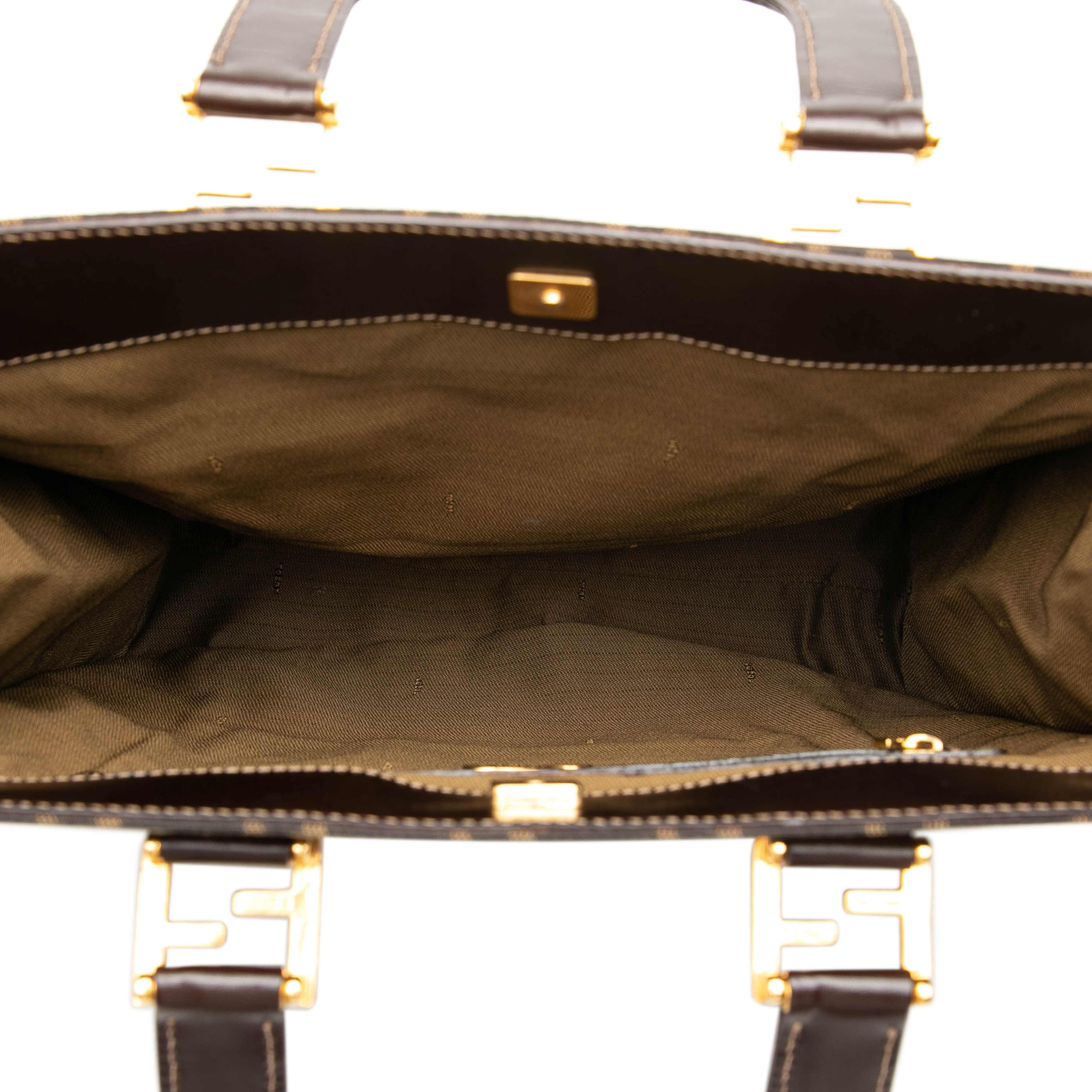 Fendi Zucca Canvas Twins Tote, från Luxclusif, i färgen brun. Klicka för att öppna bilden i stort format