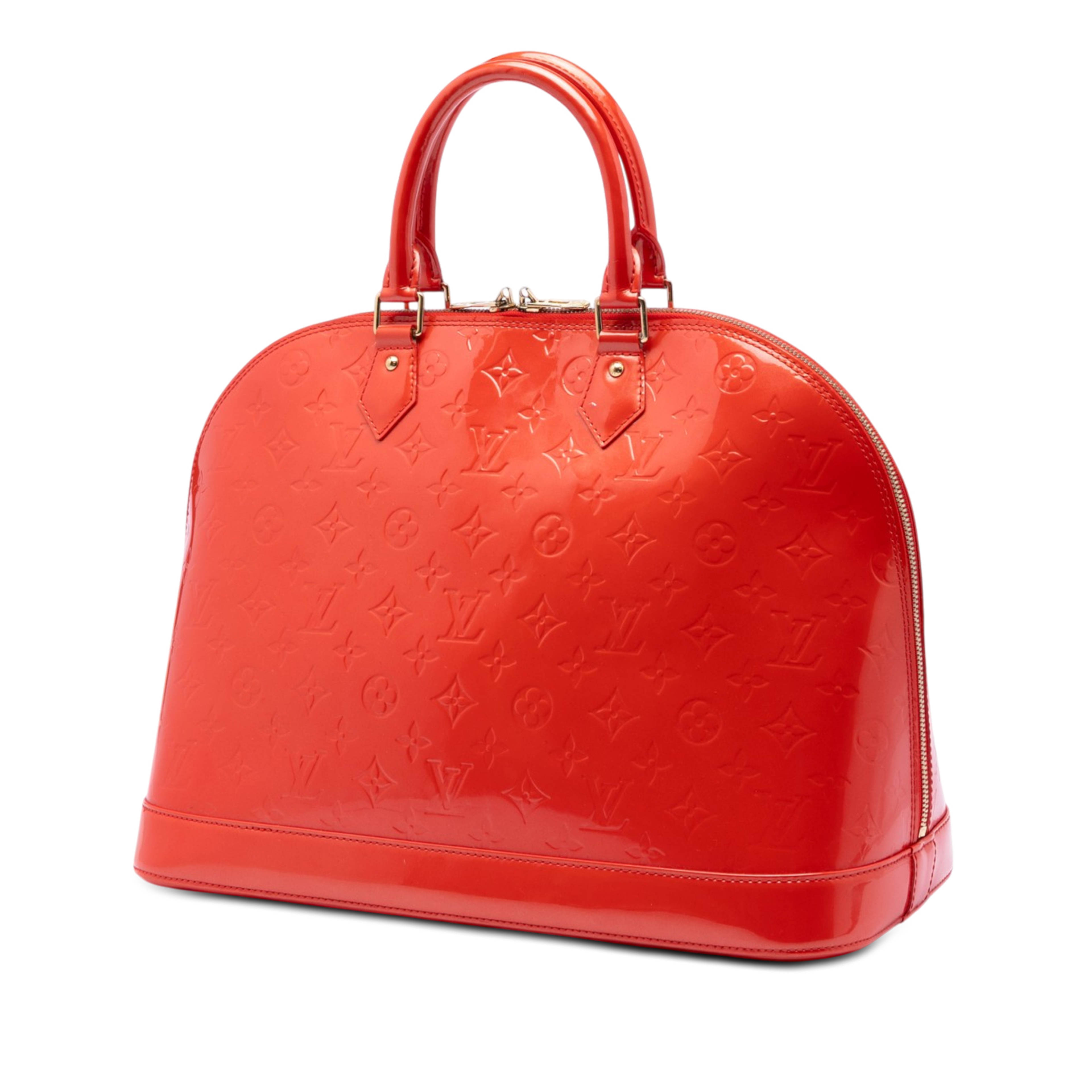 Louis Vuitton Monogram Vernis Alma Gm, från Luxclusif, i färgen red orange. Klicka för att öppna bilden i stort format