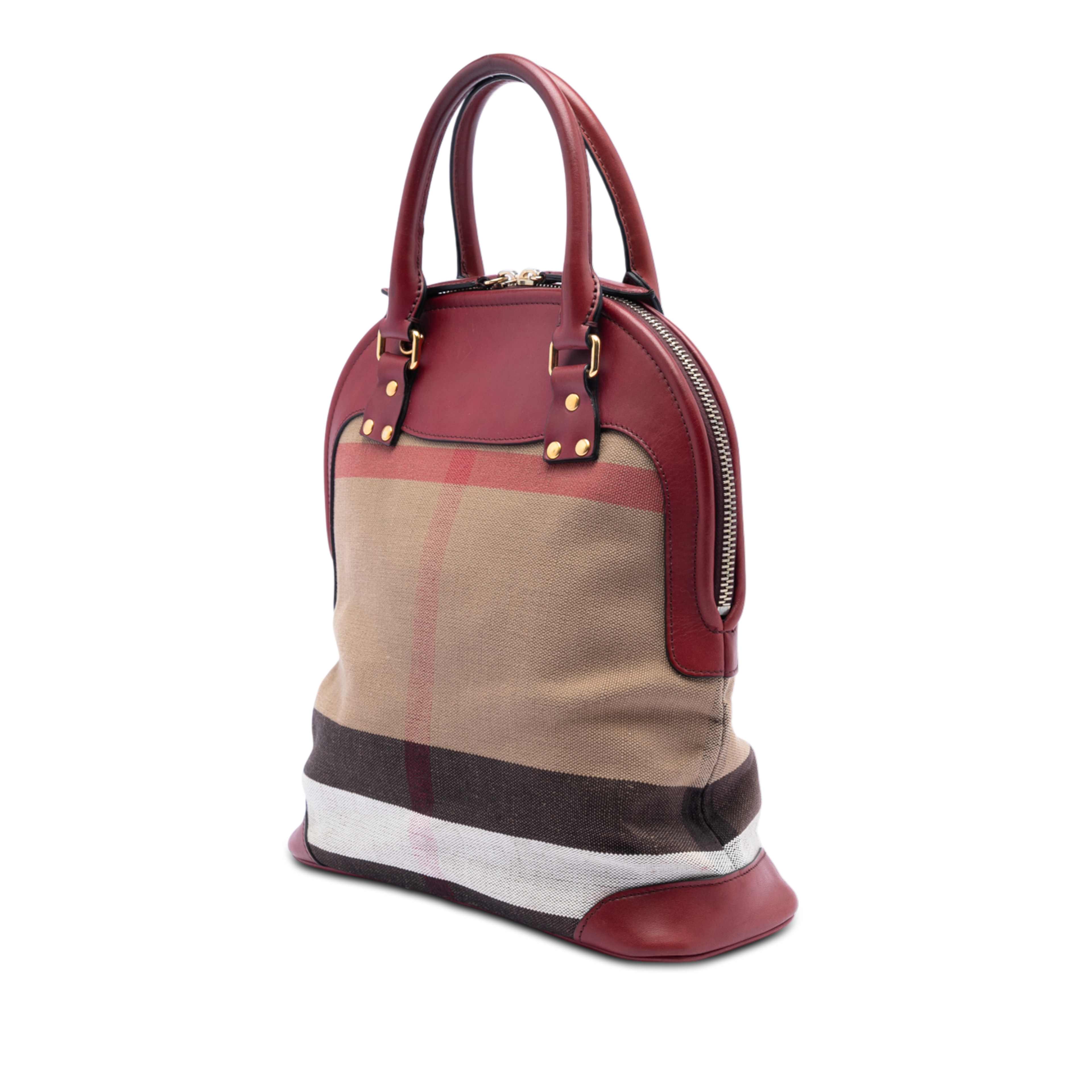 Burberry Medium Mega Check Canvas Bloomsbury Saddle Satchel, från Luxclusif, i färgen light brown. Klicka för att öppna bilden i stort format