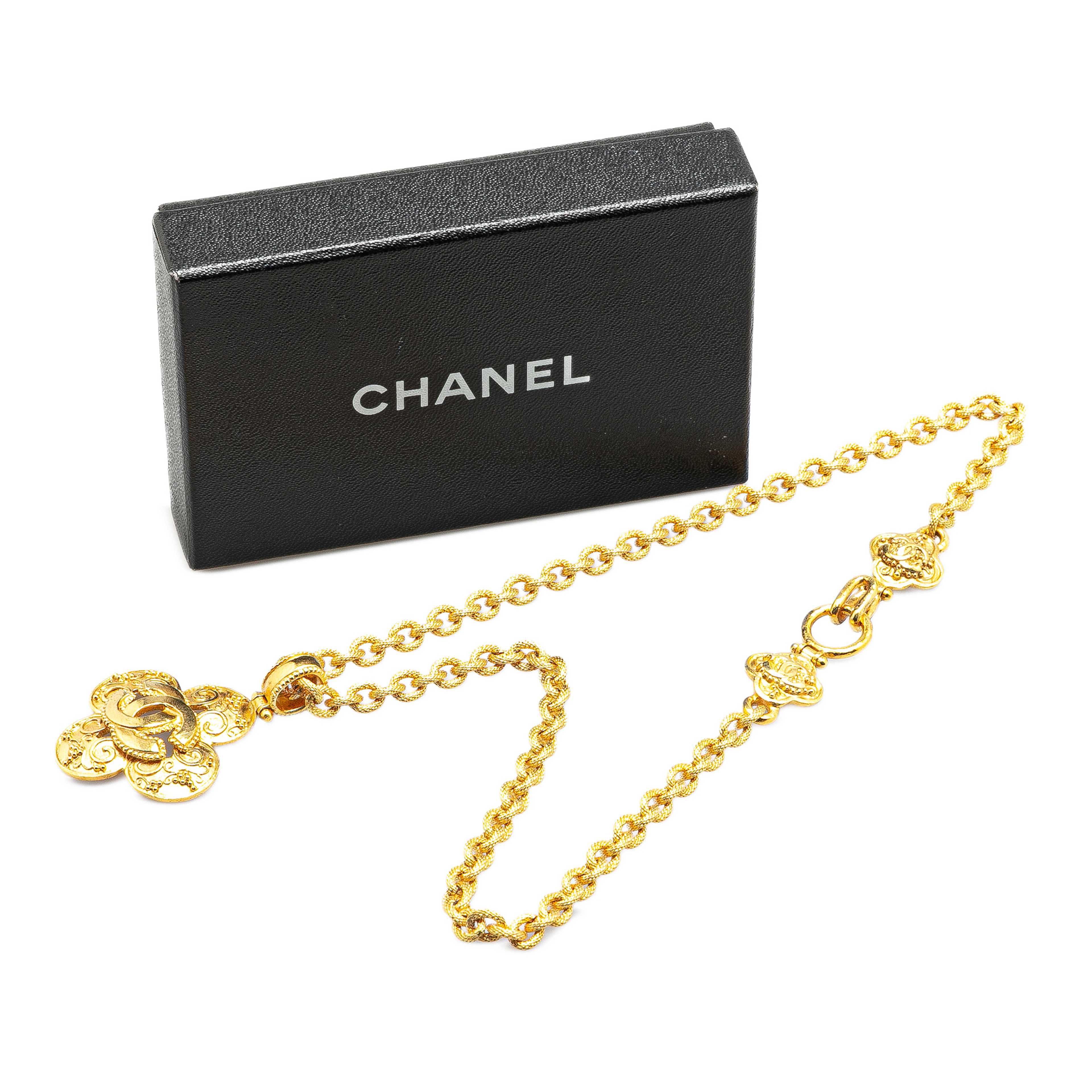 Chanel Gold Plated Cc Clover Pendant Necklace