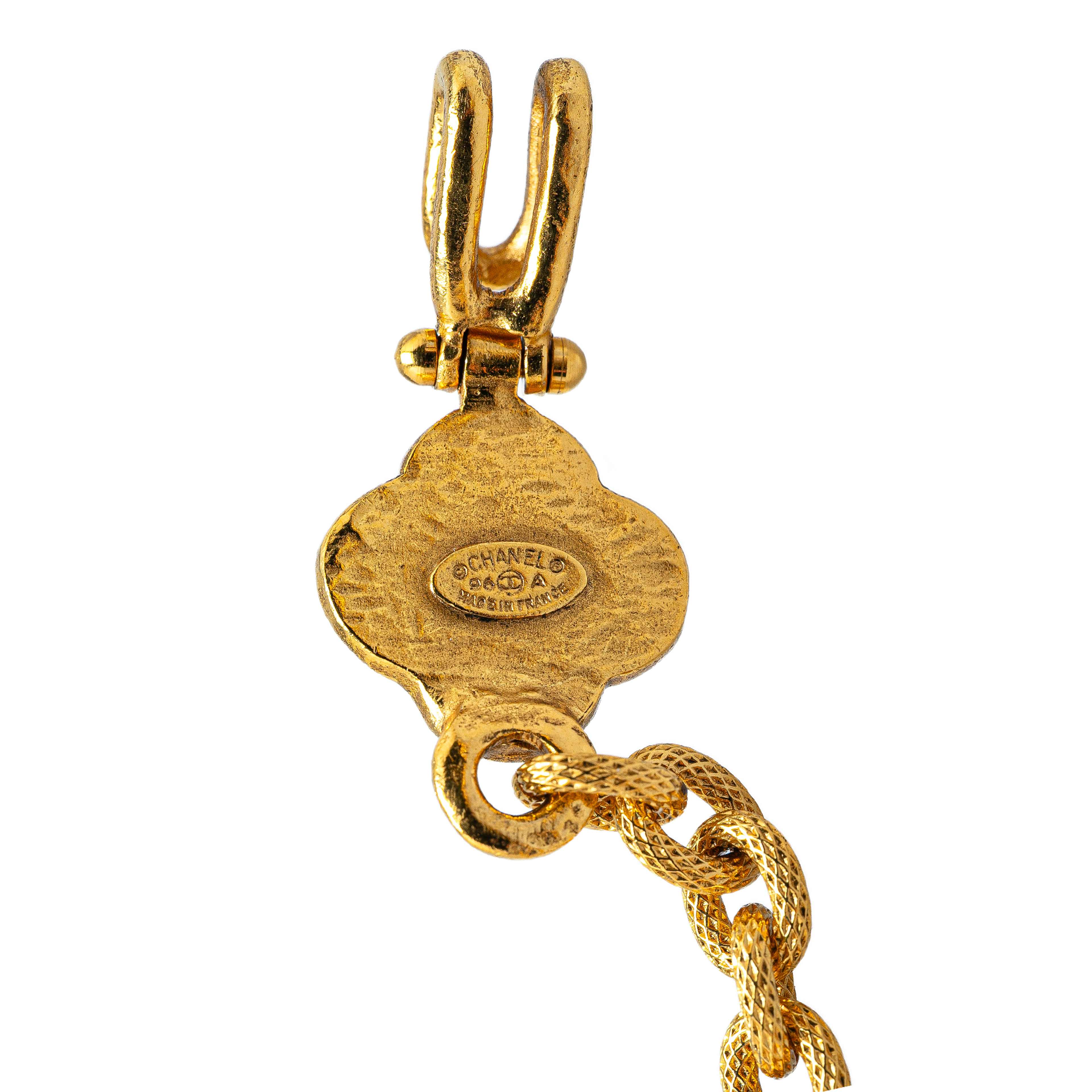 Chanel Gold Plated Cc Clover Pendant Necklace