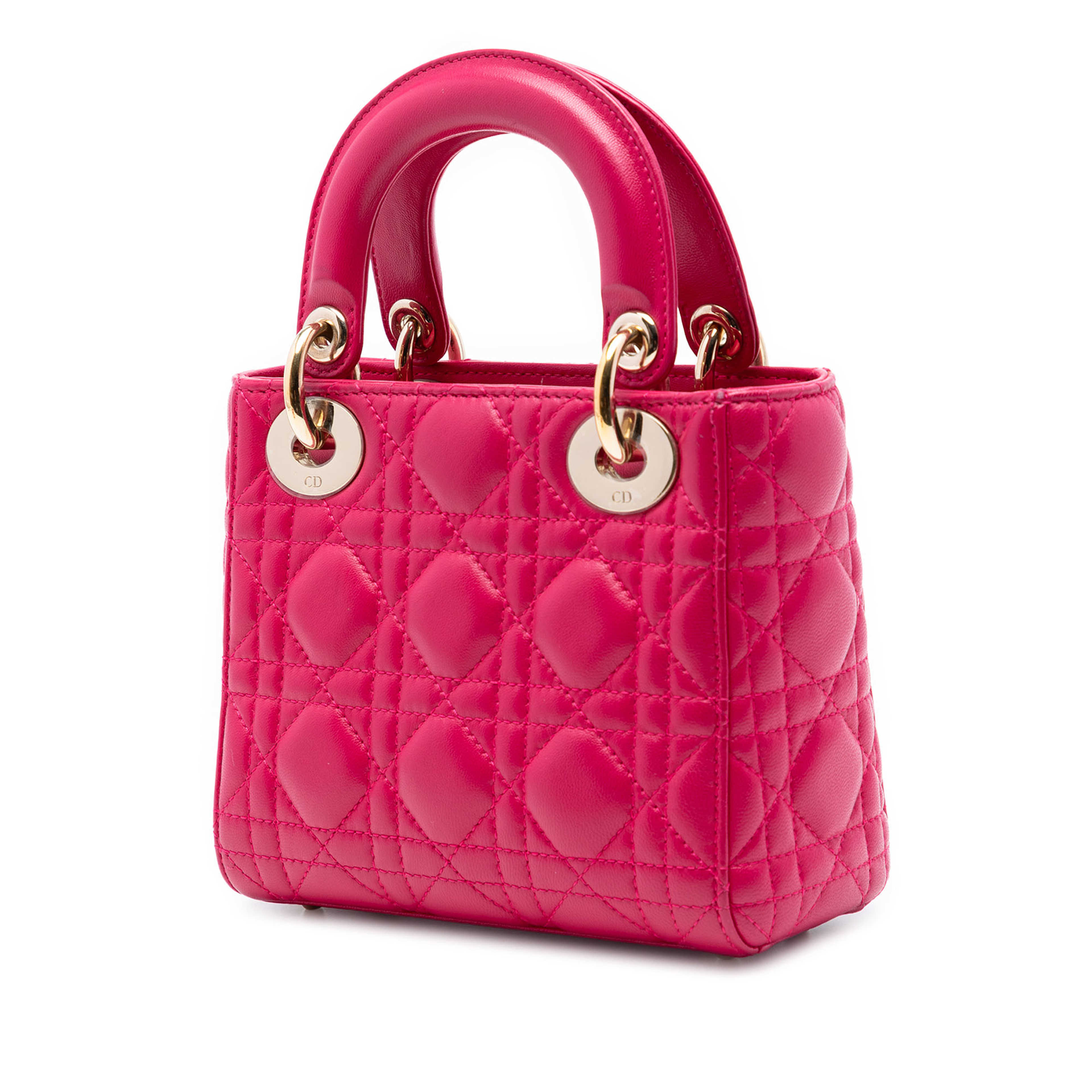 Dior Mini Lambskin Cannage Lady Dior, från Luxclusif, i färgen rosa. Klicka för att öppna bilden i stort format