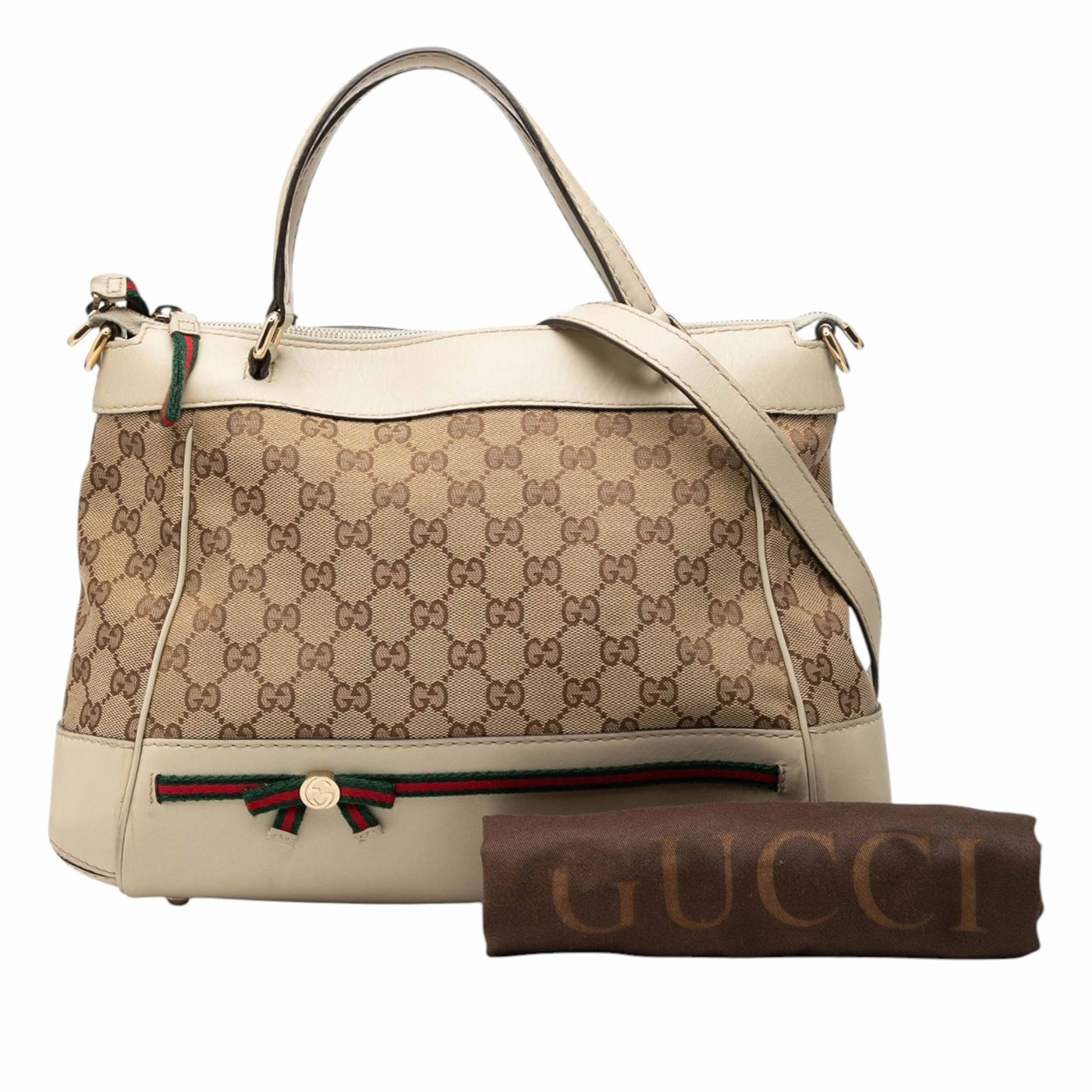 Gucci Gg Canvas Web Mayfair Satchel, från Luxclusif, i färgen beige. Klicka för att öppna bilden i stort format