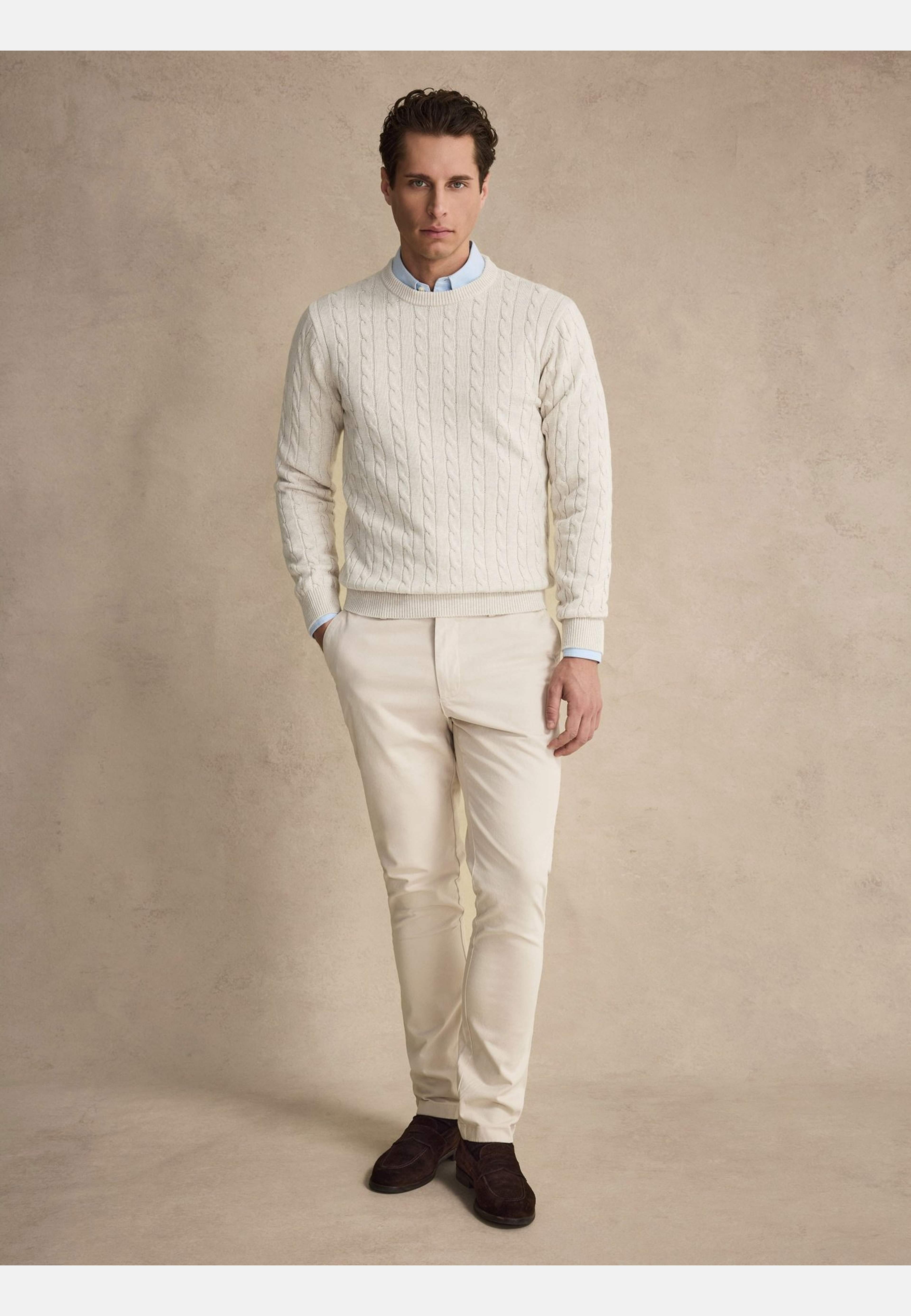 Cotton Cable Knitted Crew Neck Sweater (haidar), från John Henric, i färgen cream. Klicka för att öppna bilden i stort format