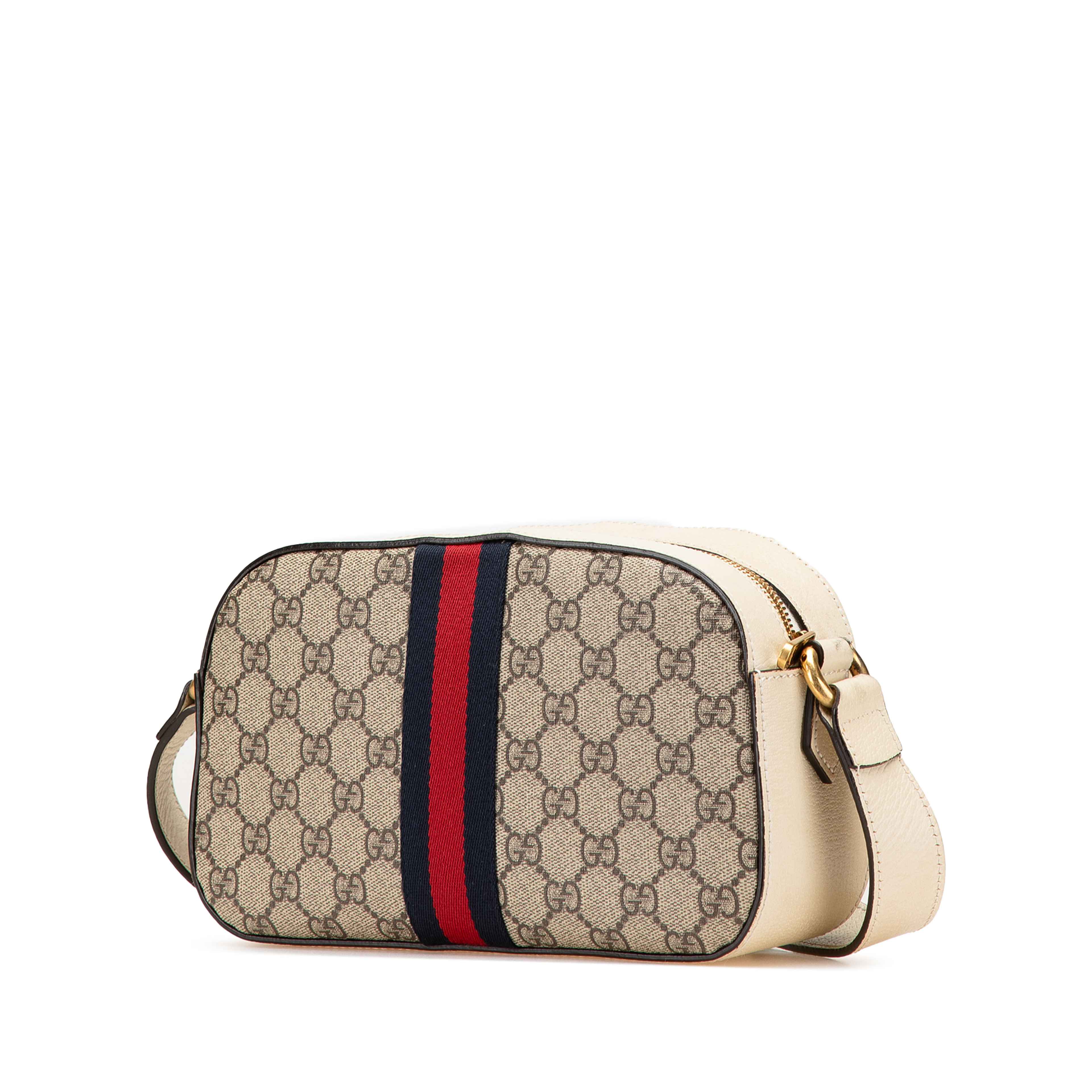 Gucci Small Gg Supreme Textured Calfskin Web Ophidia Camera Bag, från Luxclusif, i färgen beige. Klicka för att öppna bilden i stort format