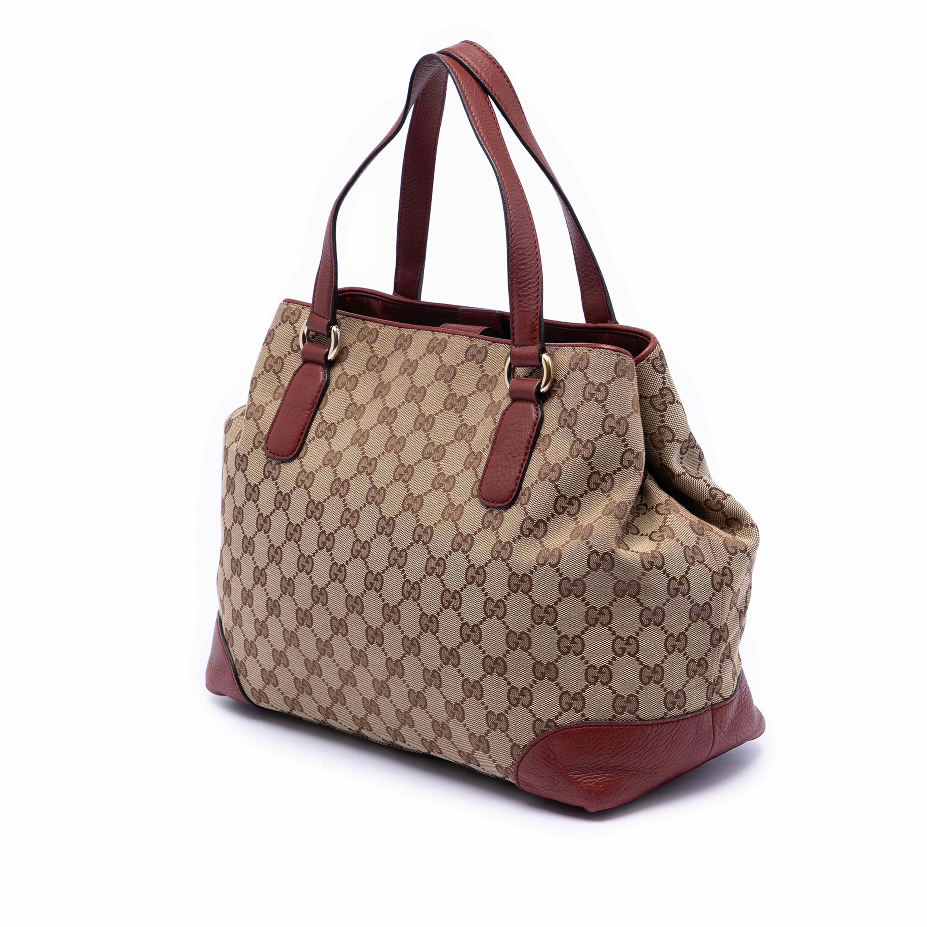 Gucci Medium Gg Canvas Web Dressage Tote, från Luxclusif, i färgen beige. Klicka för att öppna bilden i stort format