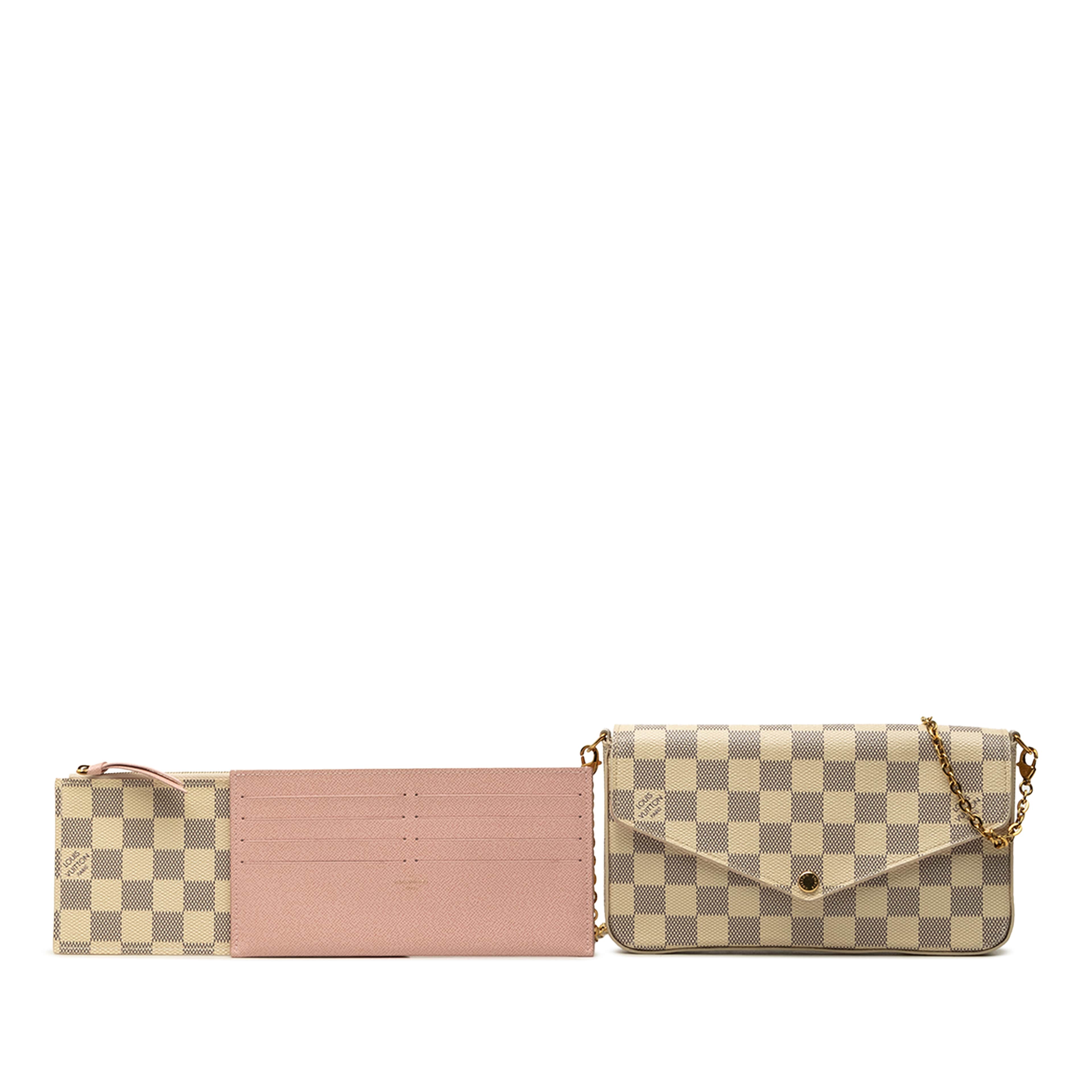 Louis Vuitton Damier Azur Pochette Felicie, från Luxclusif, i färgen vit. Klicka för att öppna bilden i stort format