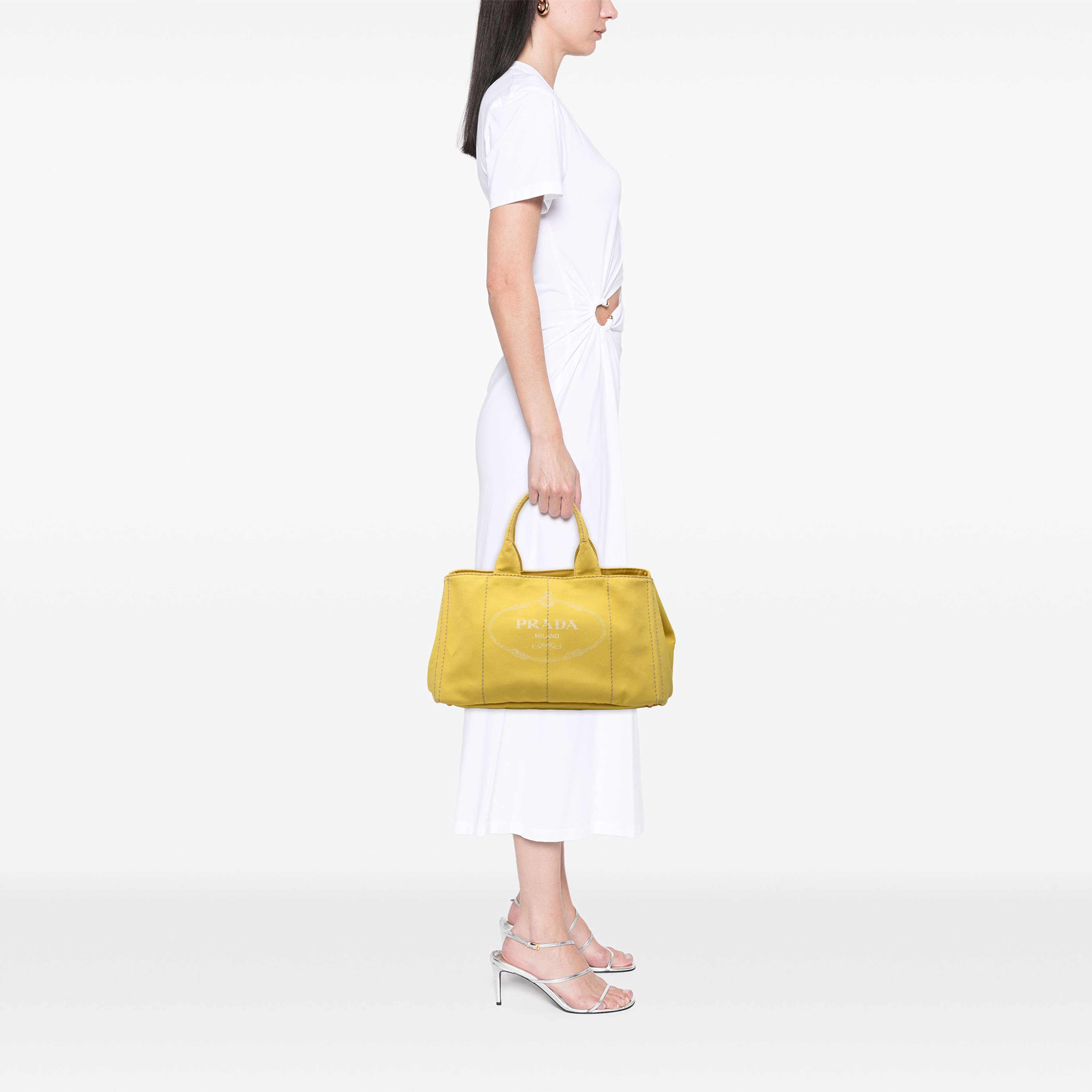 Prada Large Canvas Canapa Logo Satchel, från Luxclusif, i färgen gul. Klicka för att öppna bilden i stort format