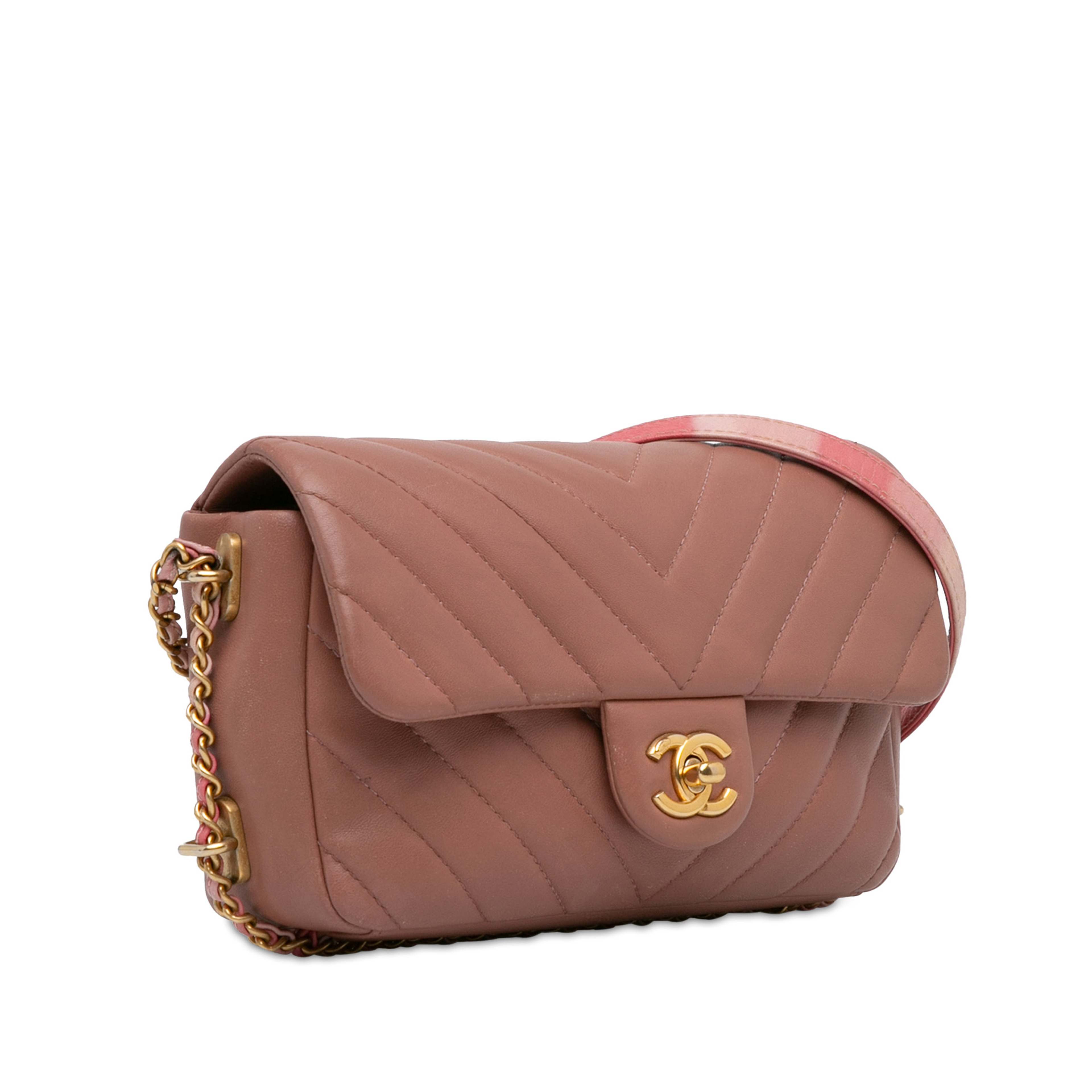 Chanel Mini Rectangular Chevron Lambskin Chain Around Flap