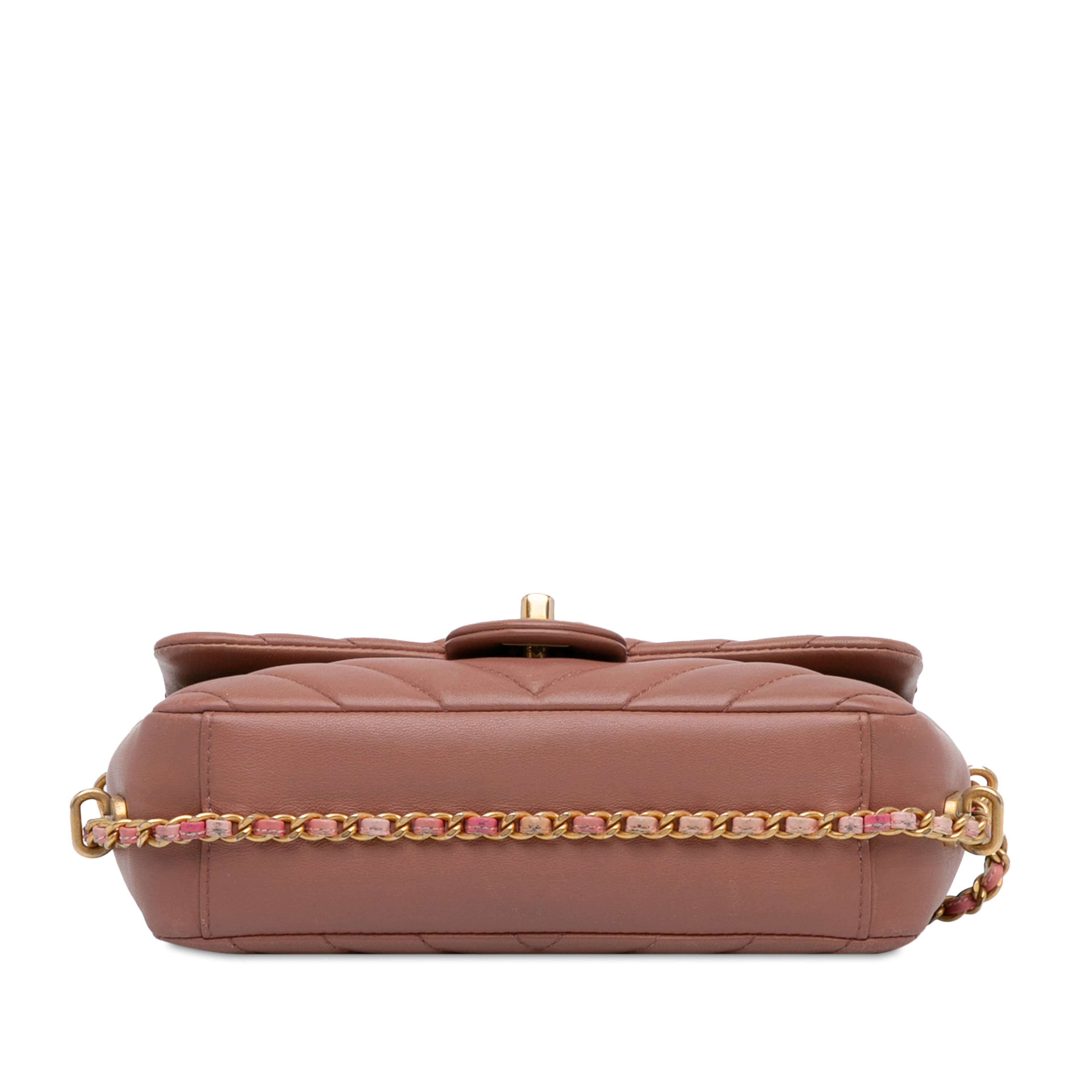 Chanel Mini Rectangular Chevron Lambskin Chain Around Flap