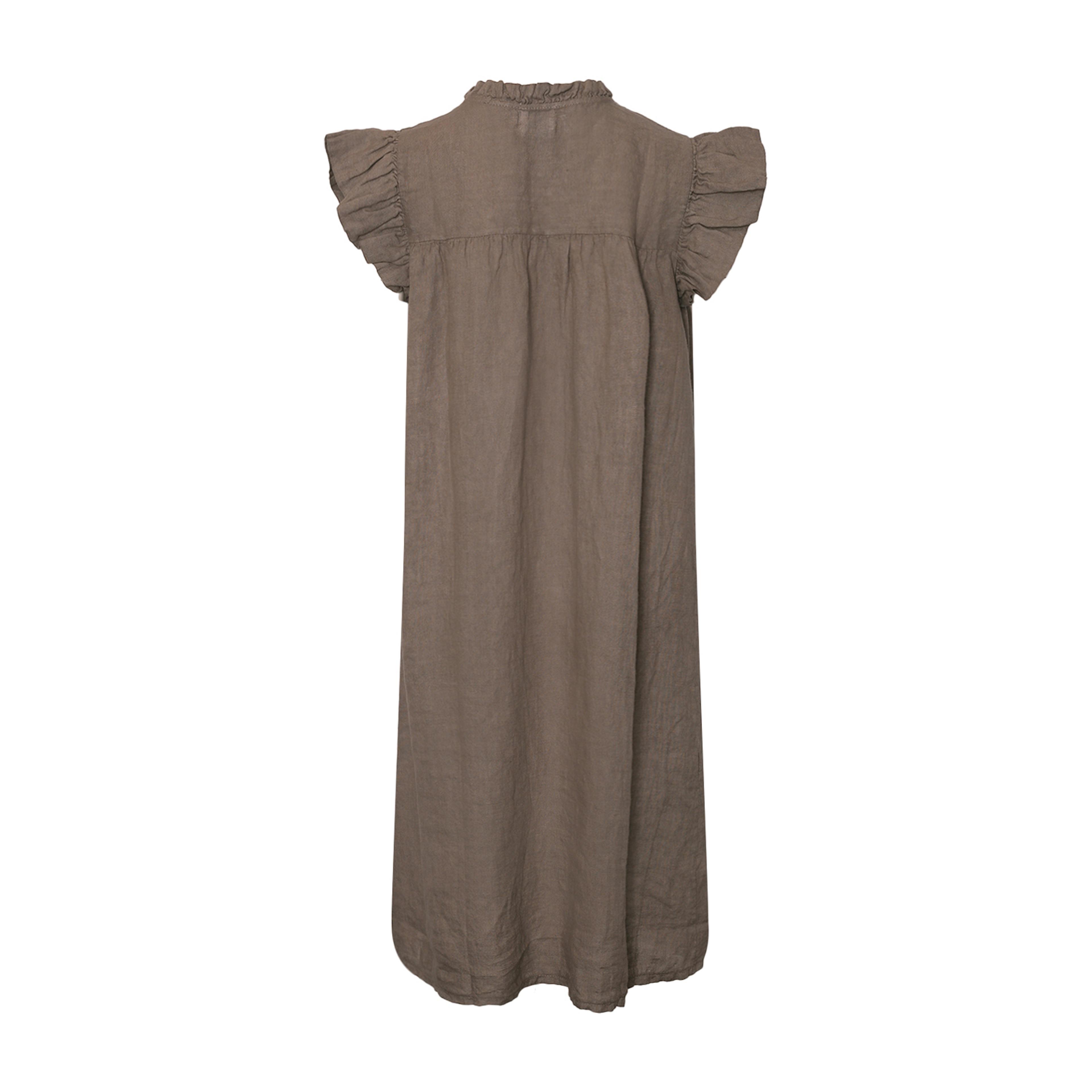 Etta, Frill Dress, Linen - Nougat
