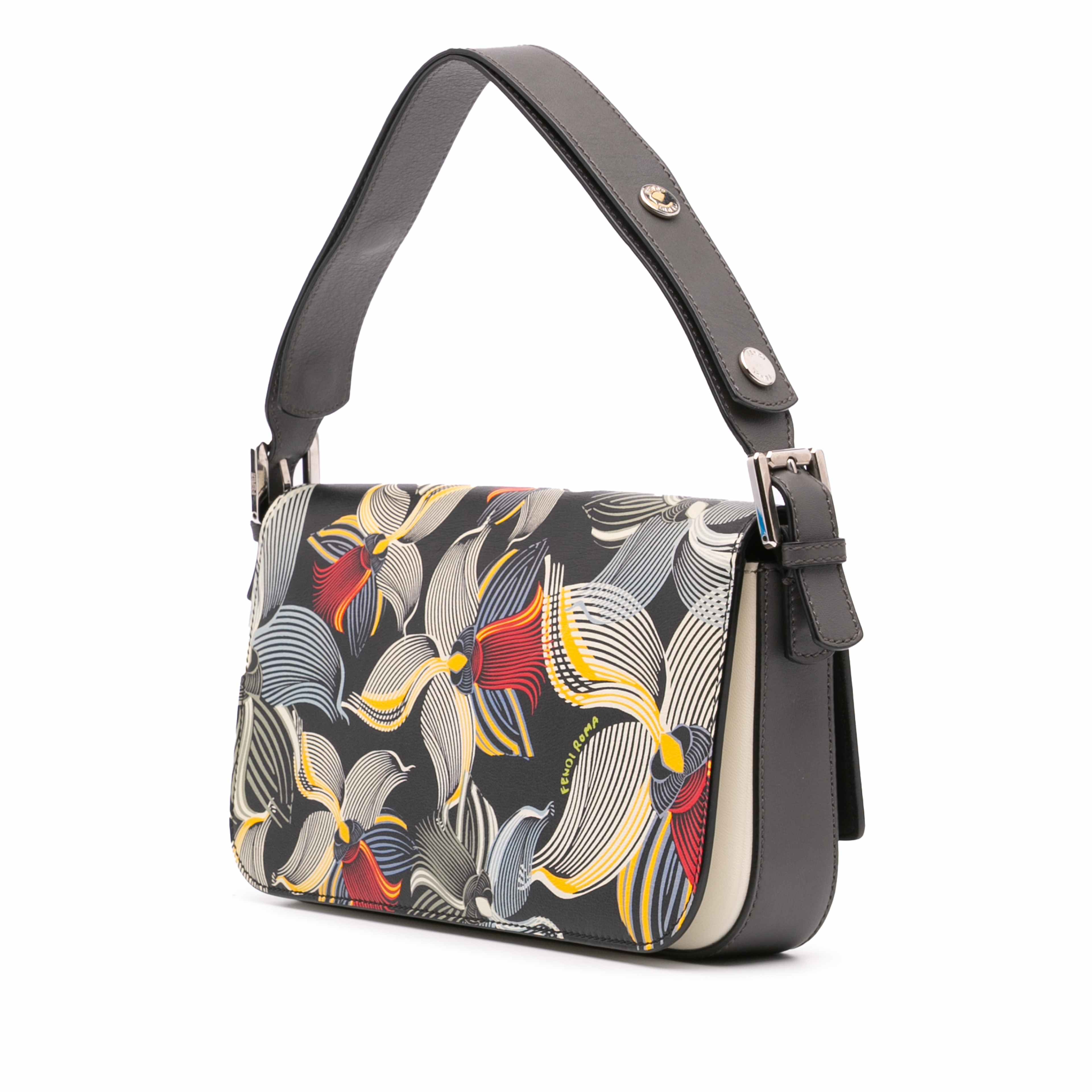 Fendi Leather Orchid Print 3baguette Shoulder Bag