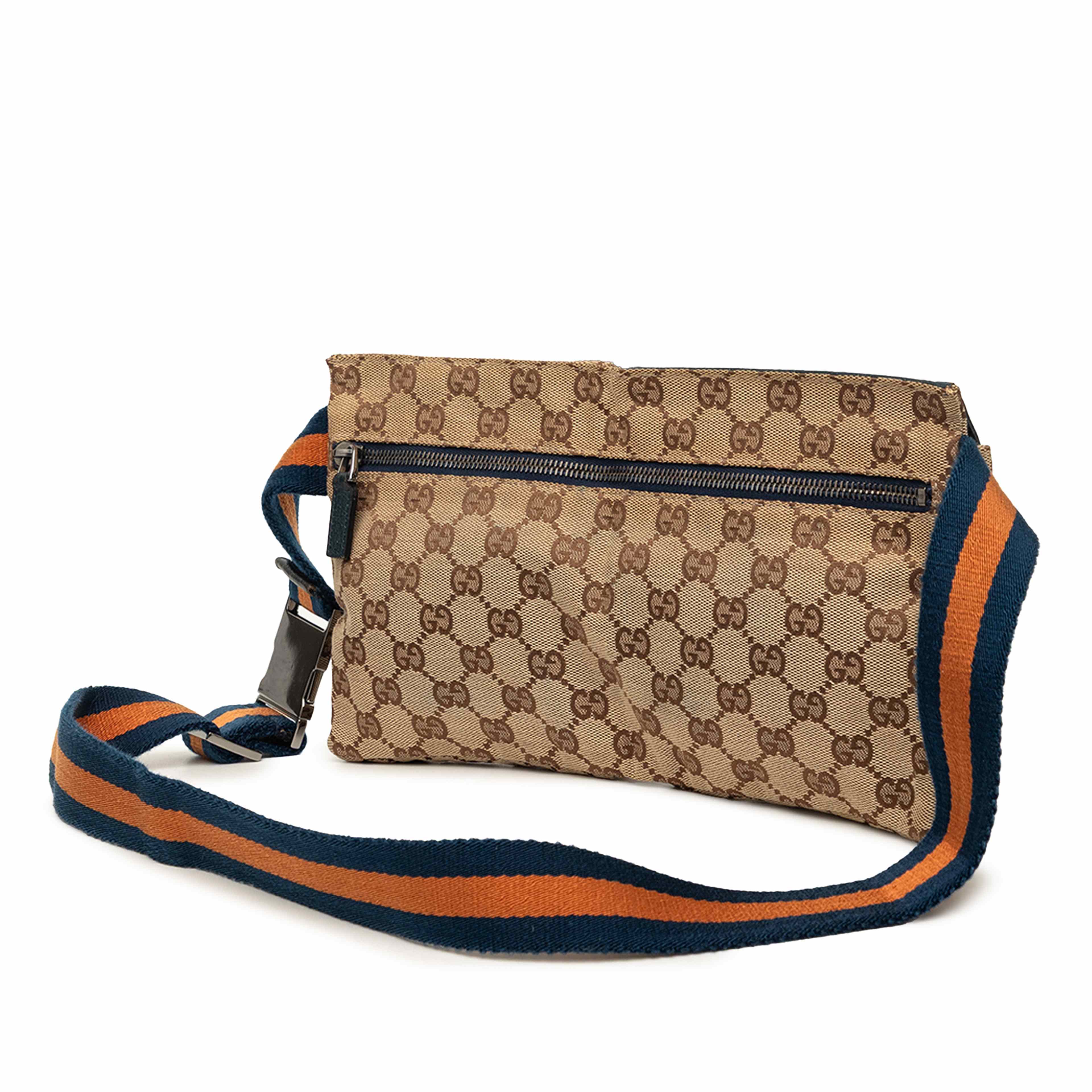 Gucci Gg Canvas Web Double Pocket Belt Bag, från Luxclusif, i färgen beige. Klicka för att öppna bilden i stort format