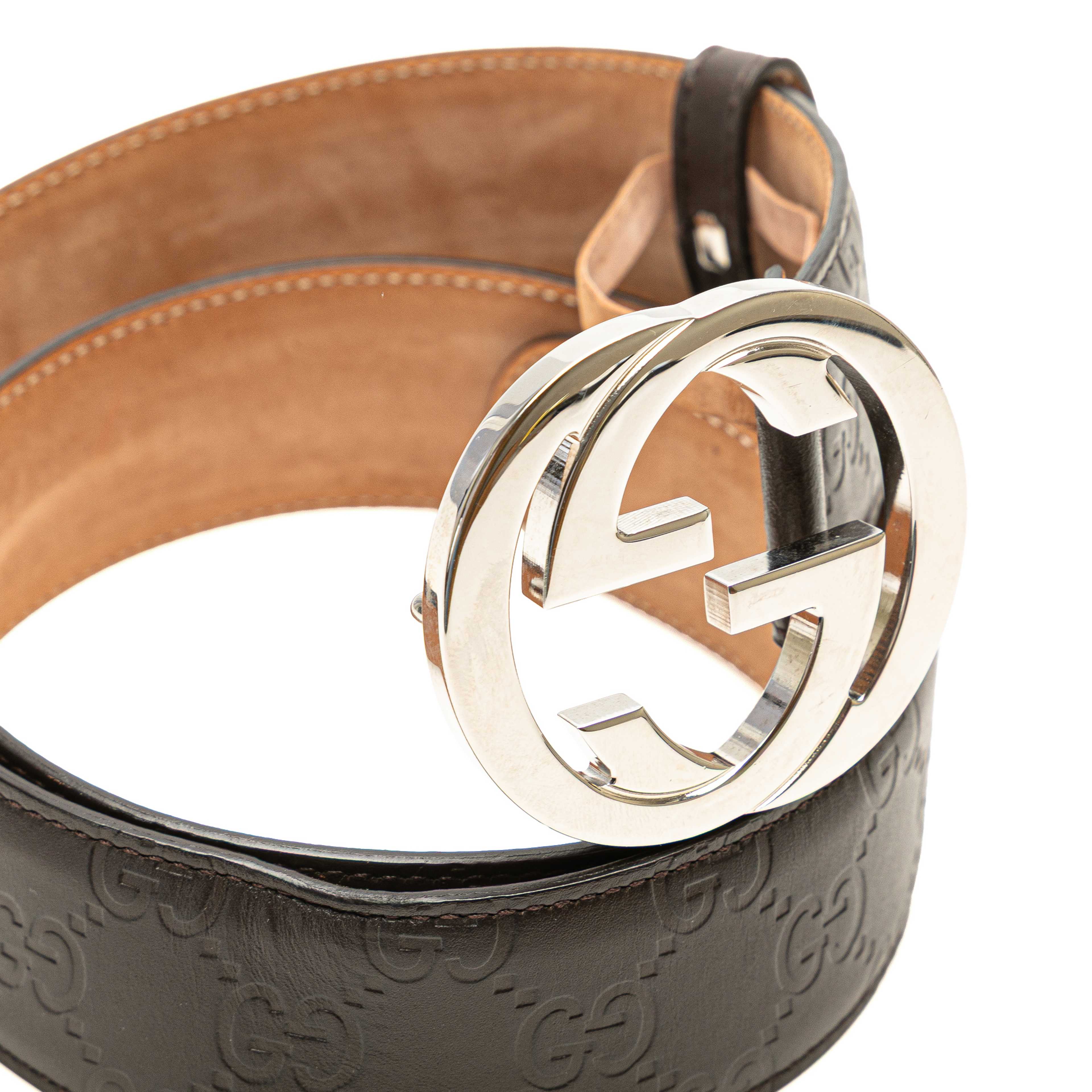 Gucci Guccissima Interlocking G Belt, från Luxclusif, i färgen dark brown. Klicka för att öppna bilden i stort format