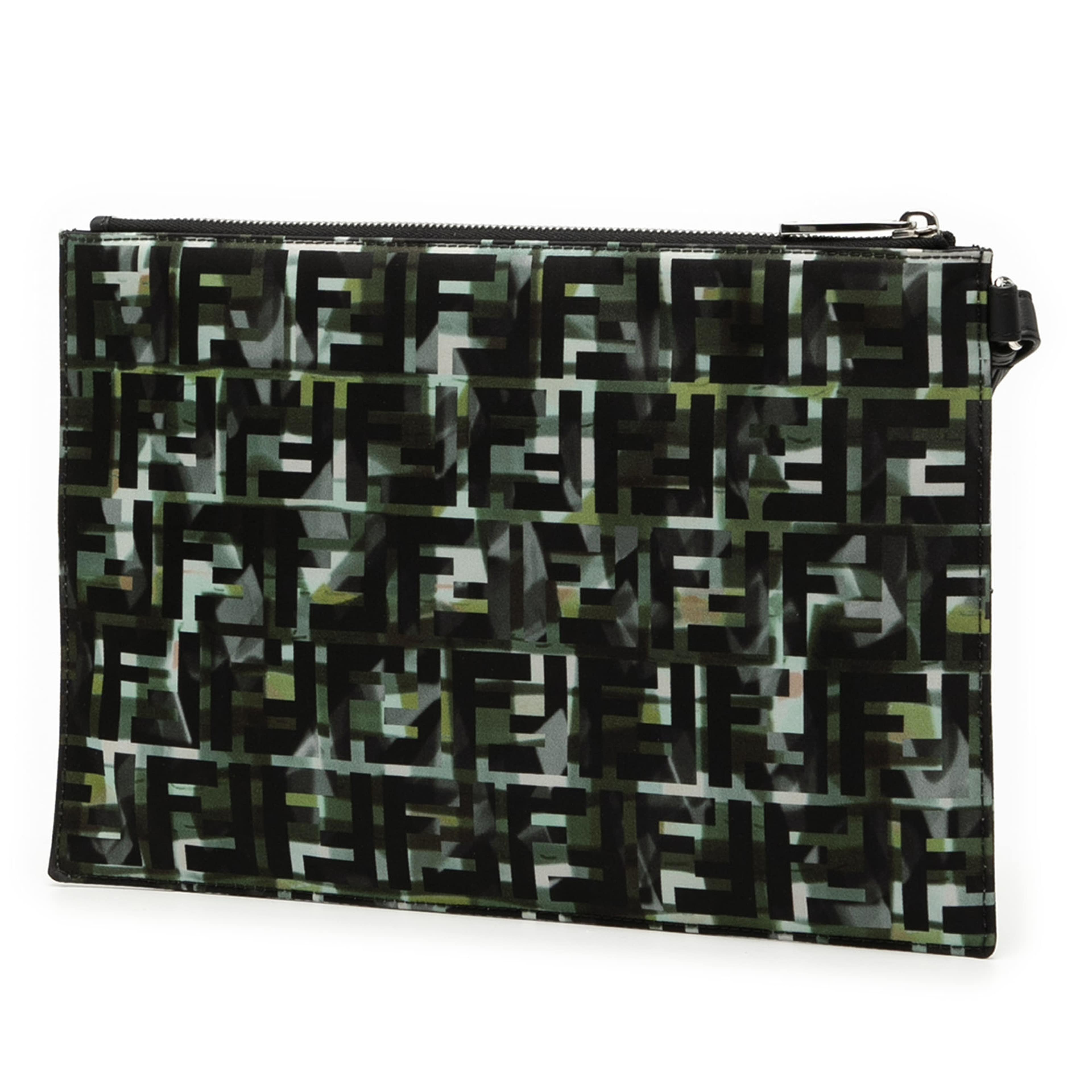 Fendi Ff 1974 Nylon Camouflage Wristlet Pouch, från Luxclusif, i färgen black. Klicka för att öppna bilden i stort format