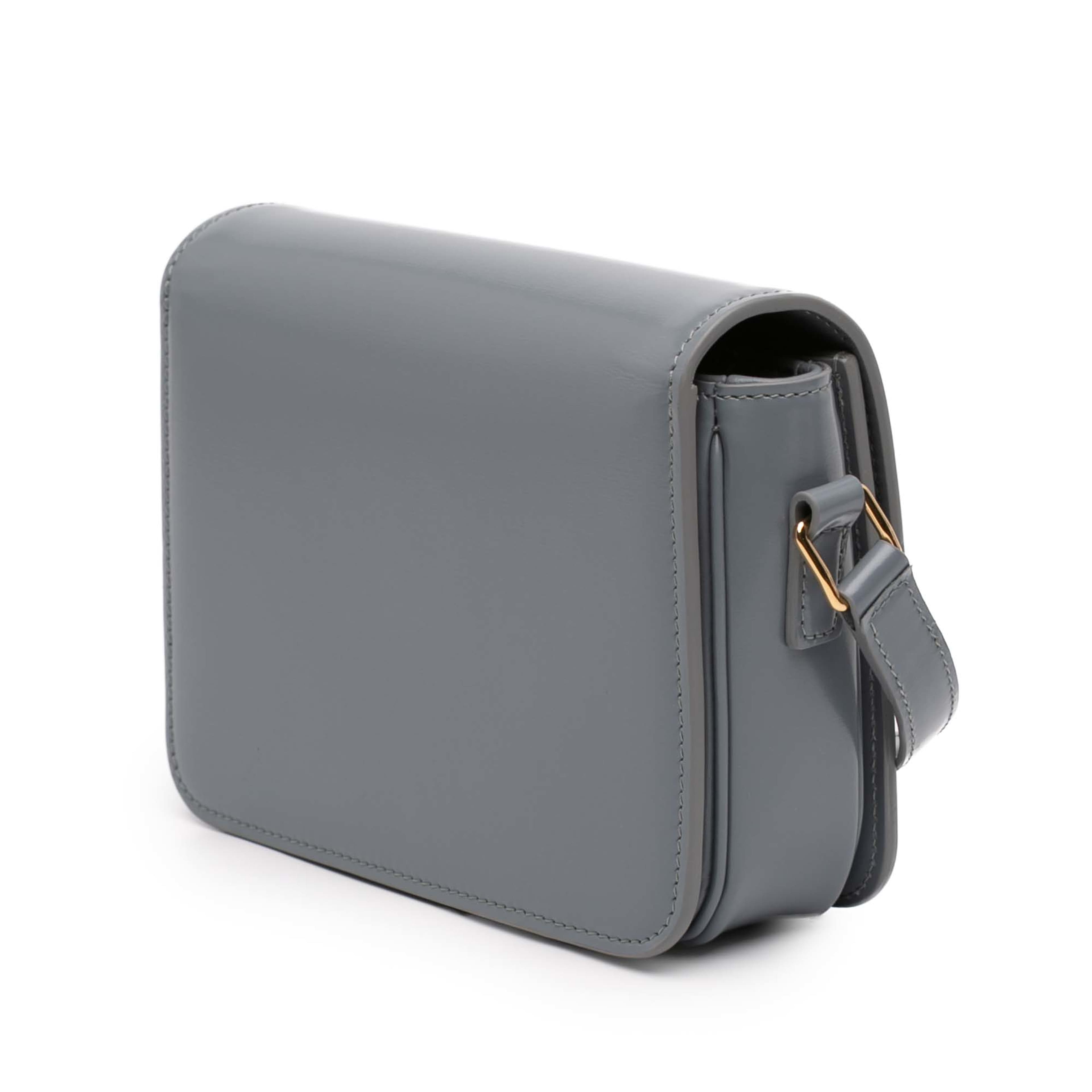 Celine Teen Shiny Calfskin Triomphe Crossbody, från Luxclusif, i färgen gray. Klicka för att öppna bilden i stort format